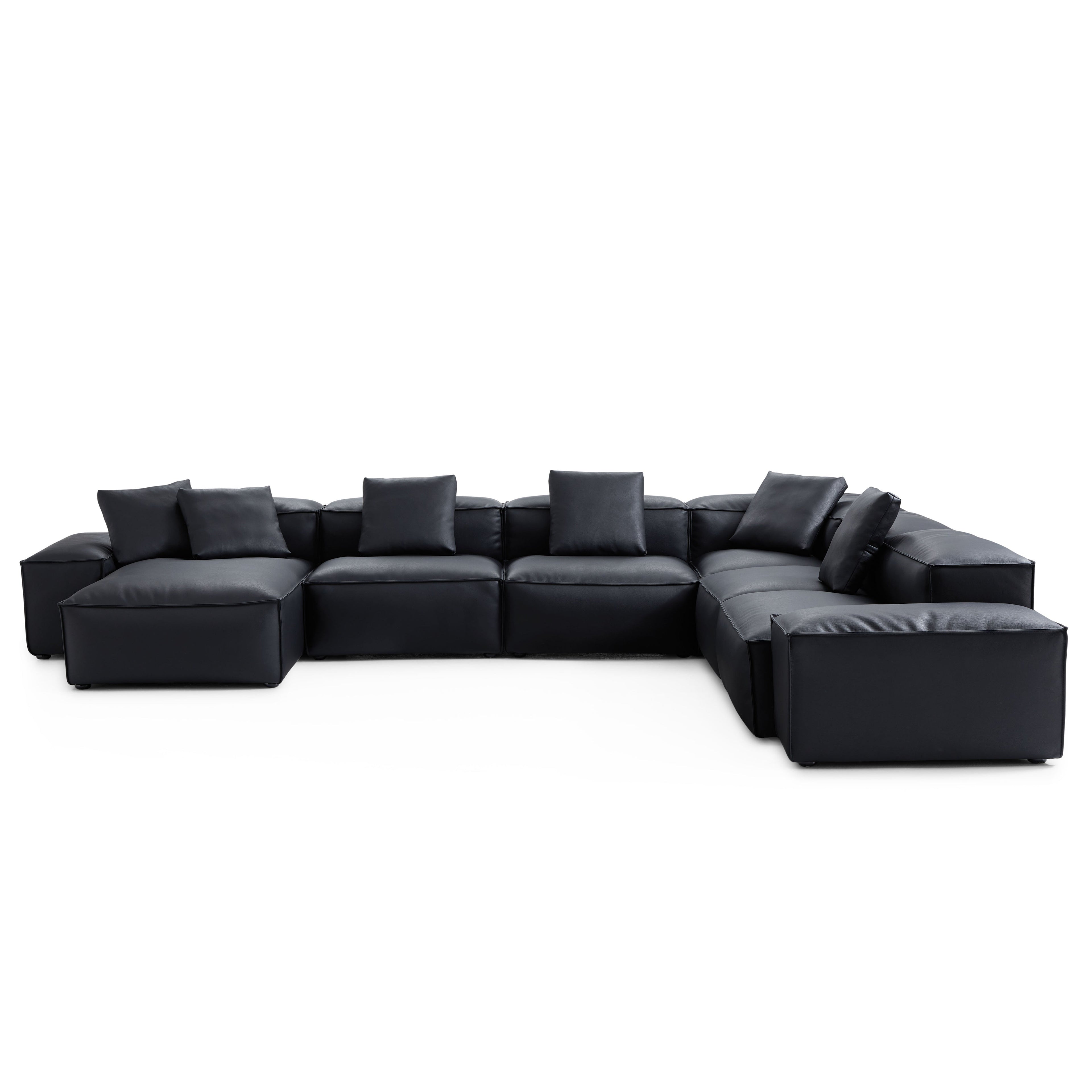 Cube Modular Black Genuine Leather U-Shaped Sectional