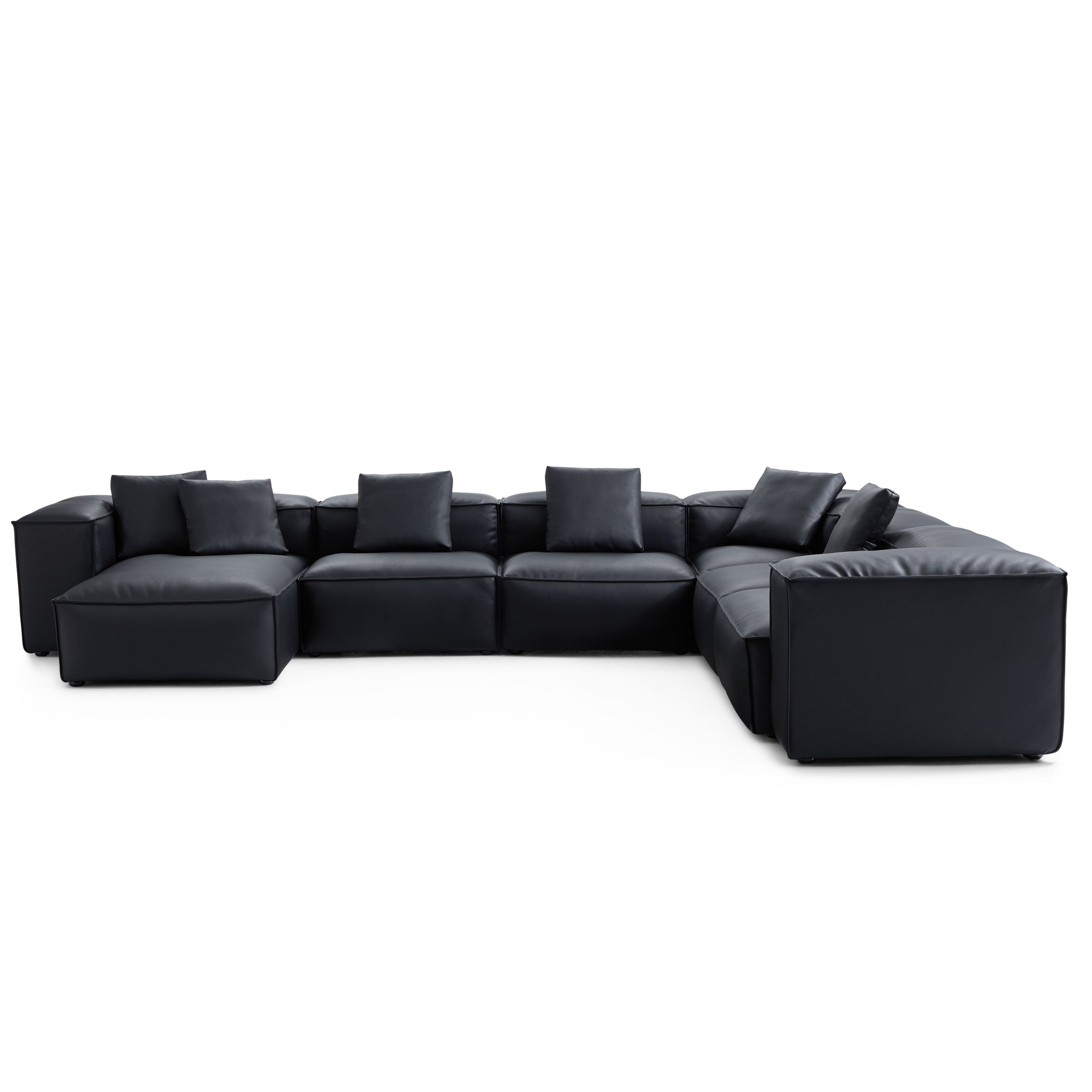 Cube Modular Black Genuine Leather U-Shaped Sectional