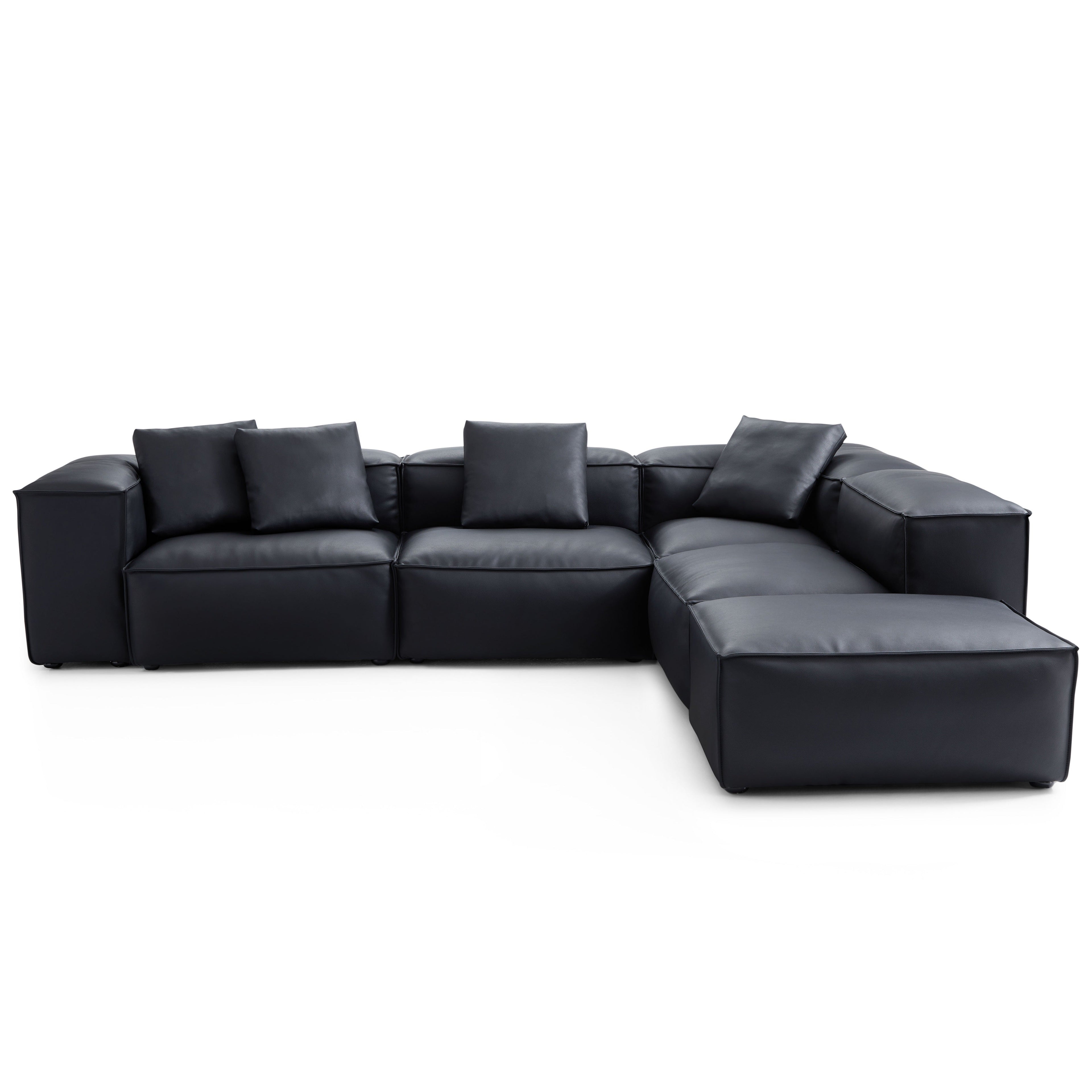 Cube Modular Brown Genuine Leather Corner Sectional With Ottoman