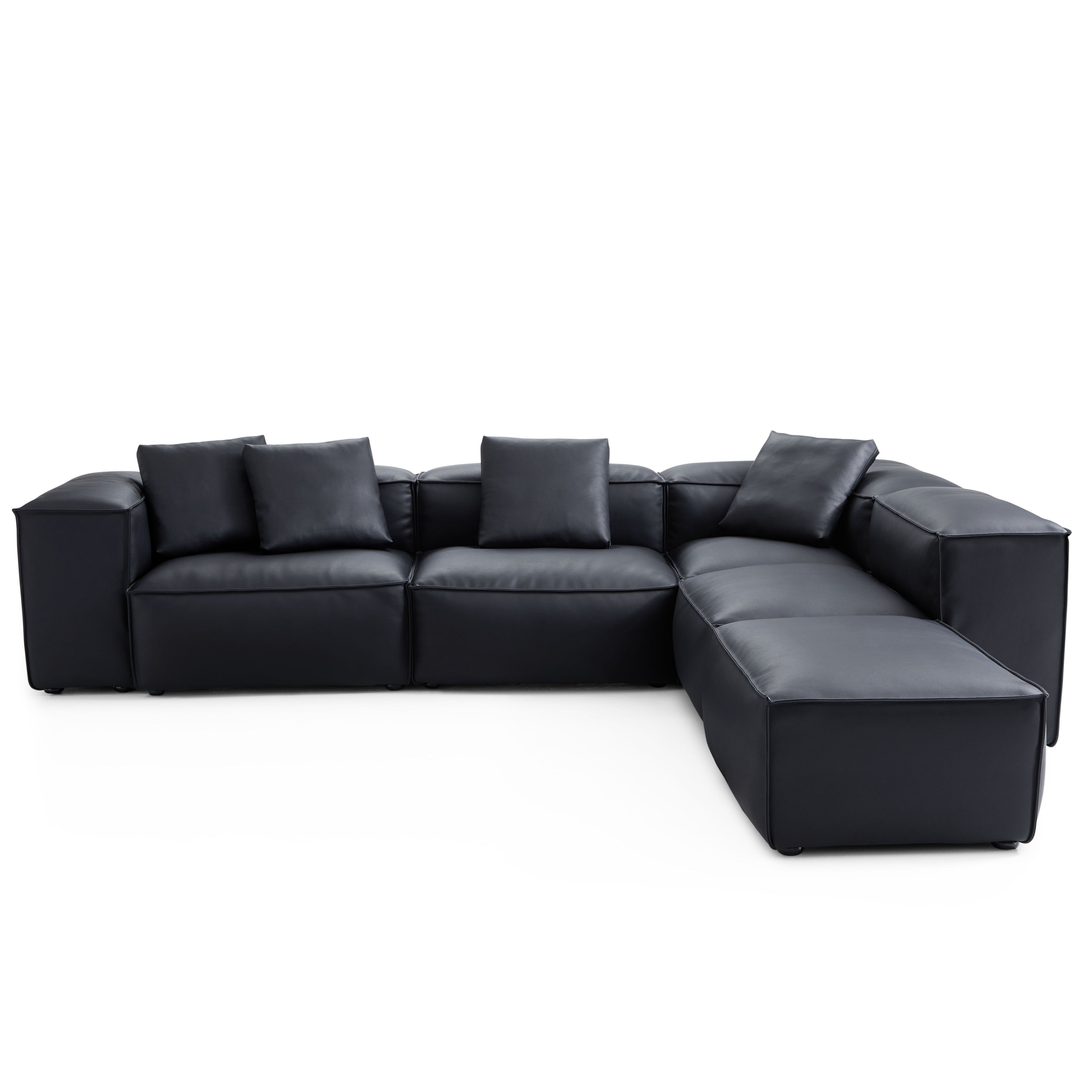 Cube Modular Brown Genuine Leather Corner Sectional With Ottoman