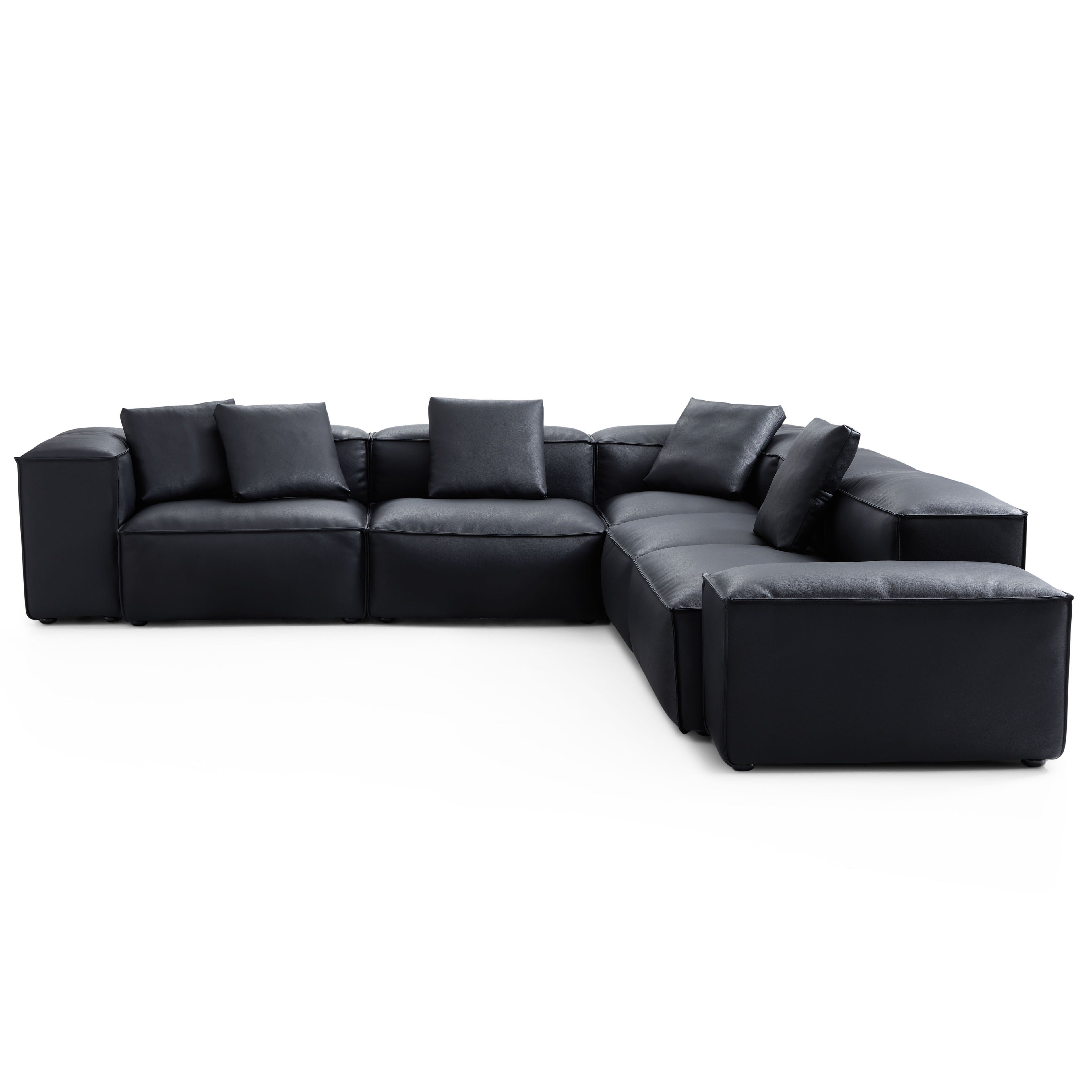 Cube Modular Black Genuine Leather Corner Sectional