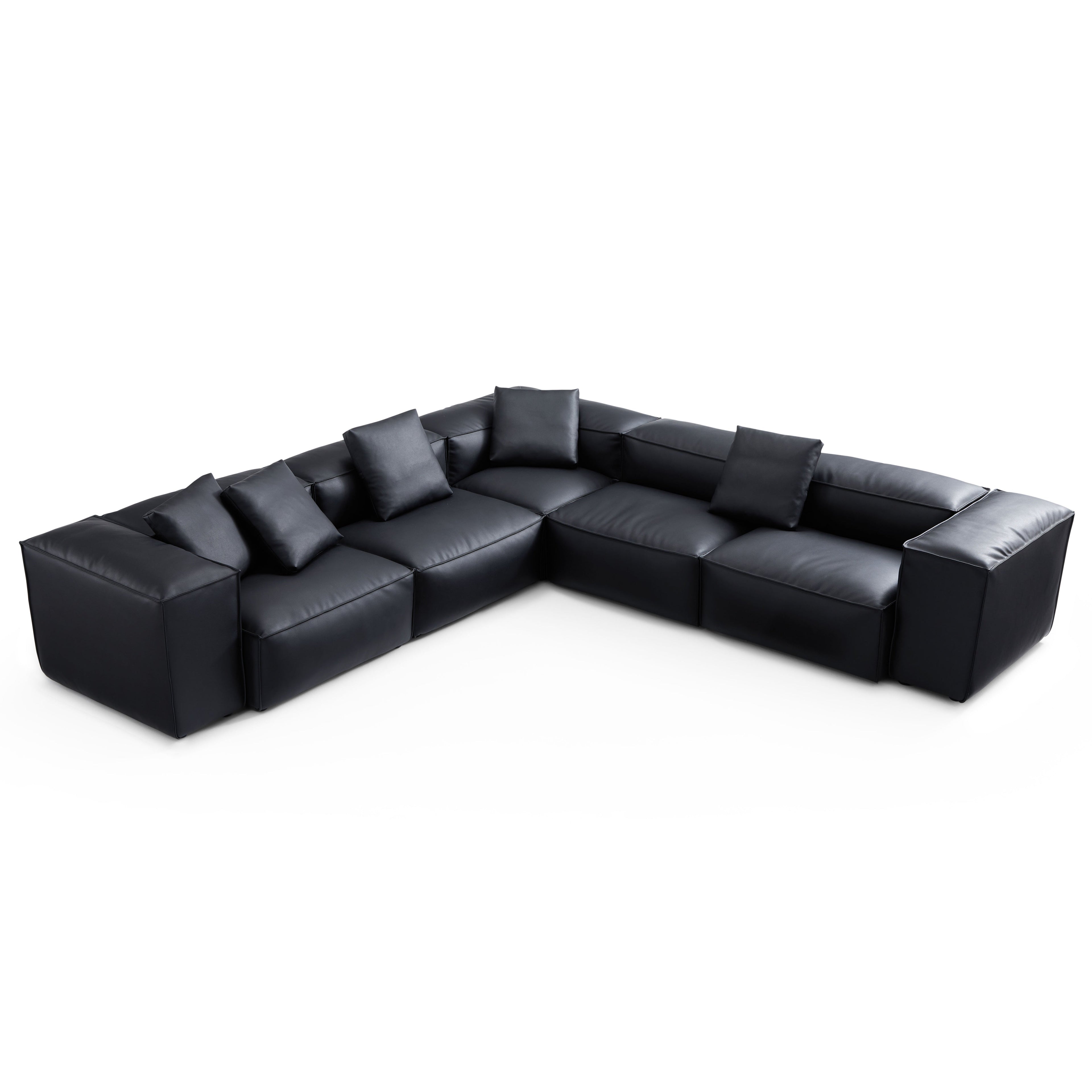 Cube Modular Black Genuine Leather Corner Sectional