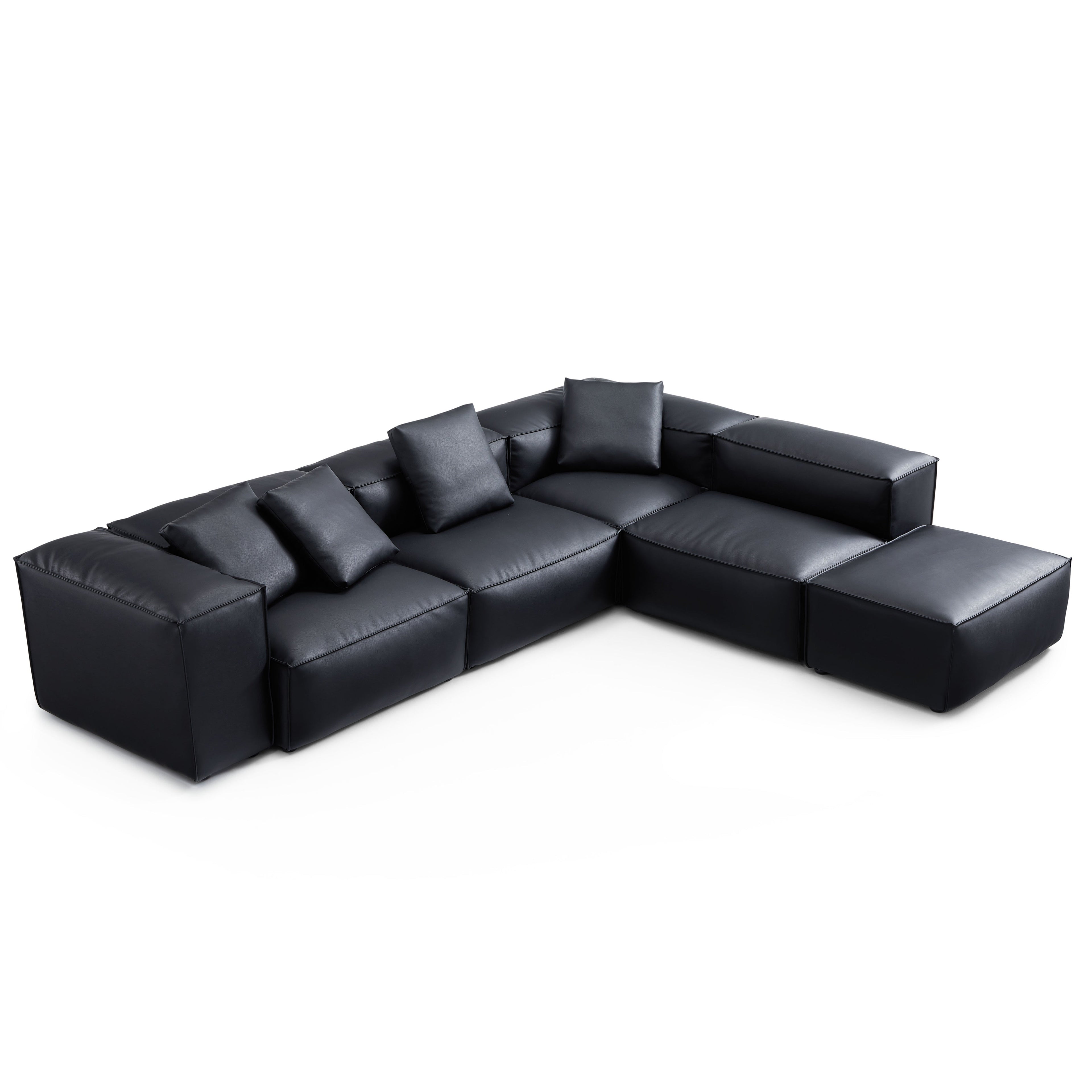 Cube Modular Brown Genuine Leather Corner Sectional With Ottoman