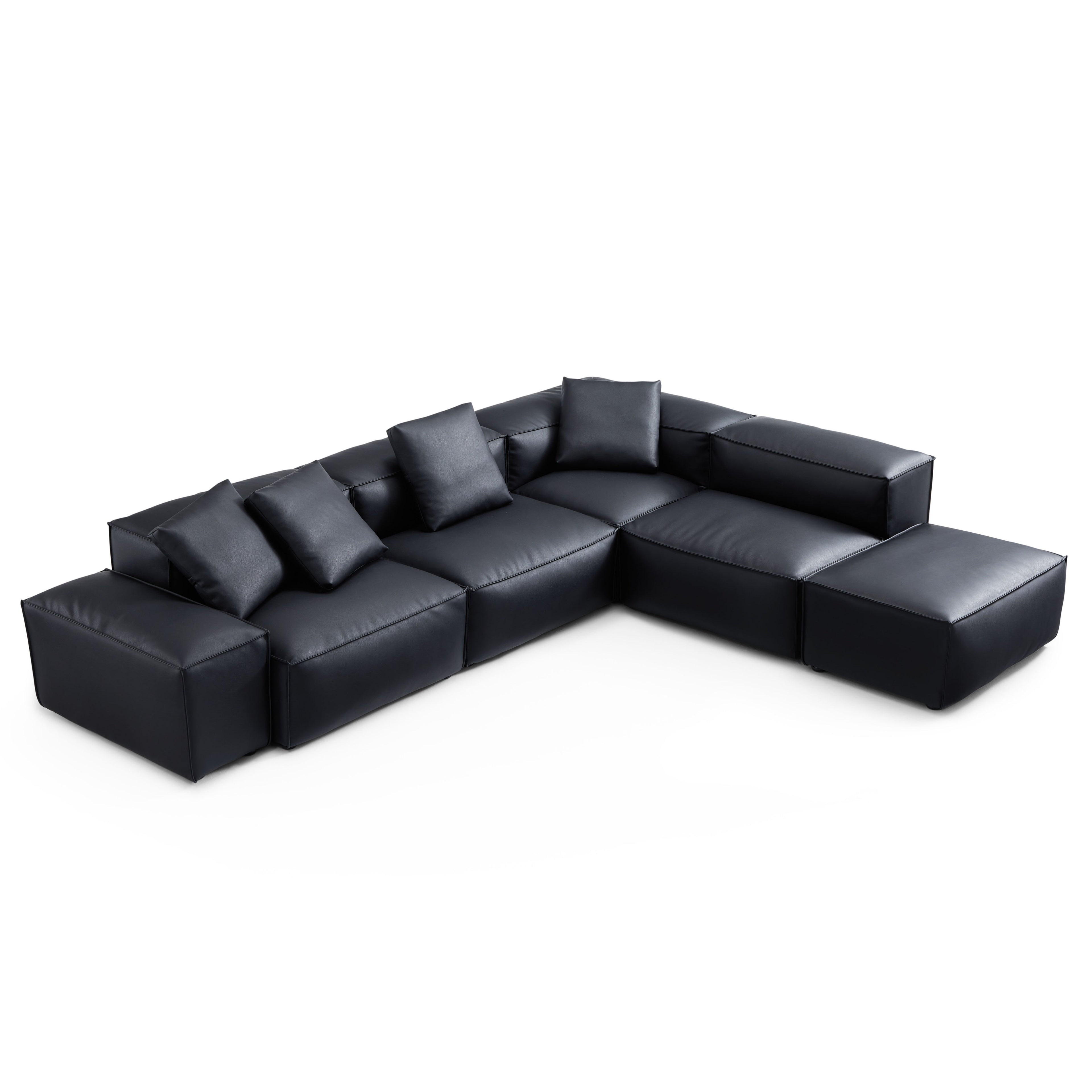 Cube Modular Brown Genuine Leather Corner Sectional With Ottoman