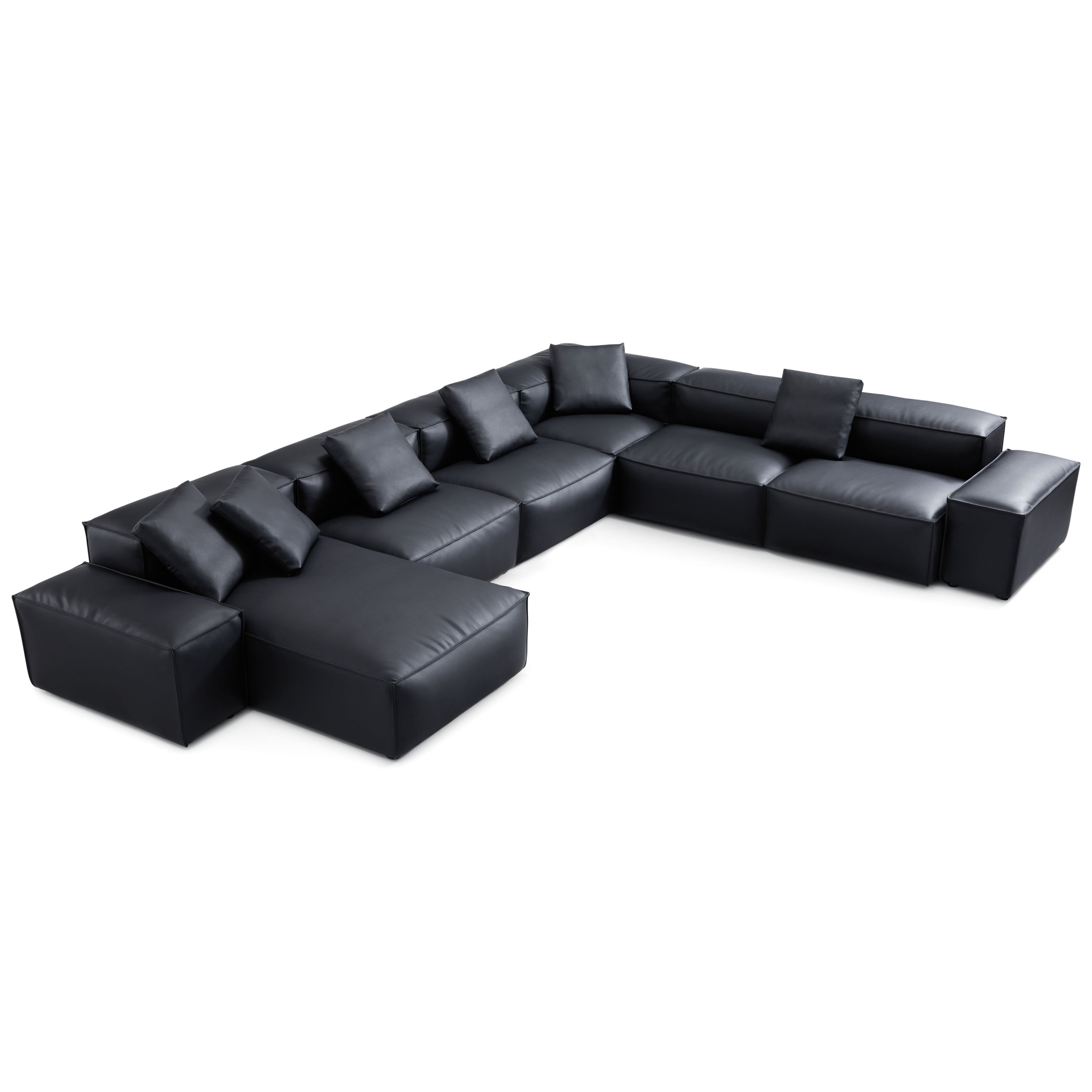 Cube Modular Black Genuine Leather U-Shaped Sectional