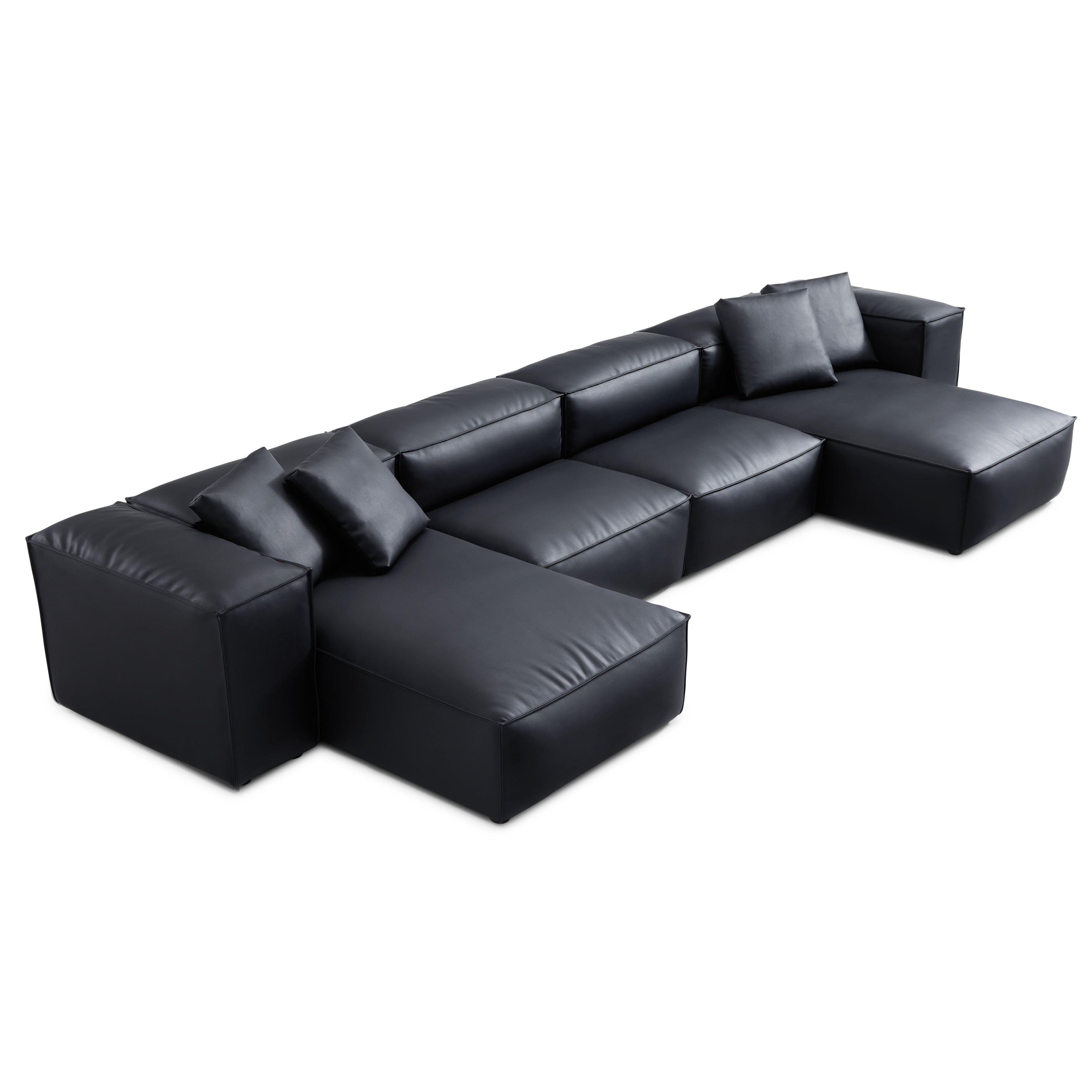 Cube Modular Black Genuine Leather Double Chaise Sectional