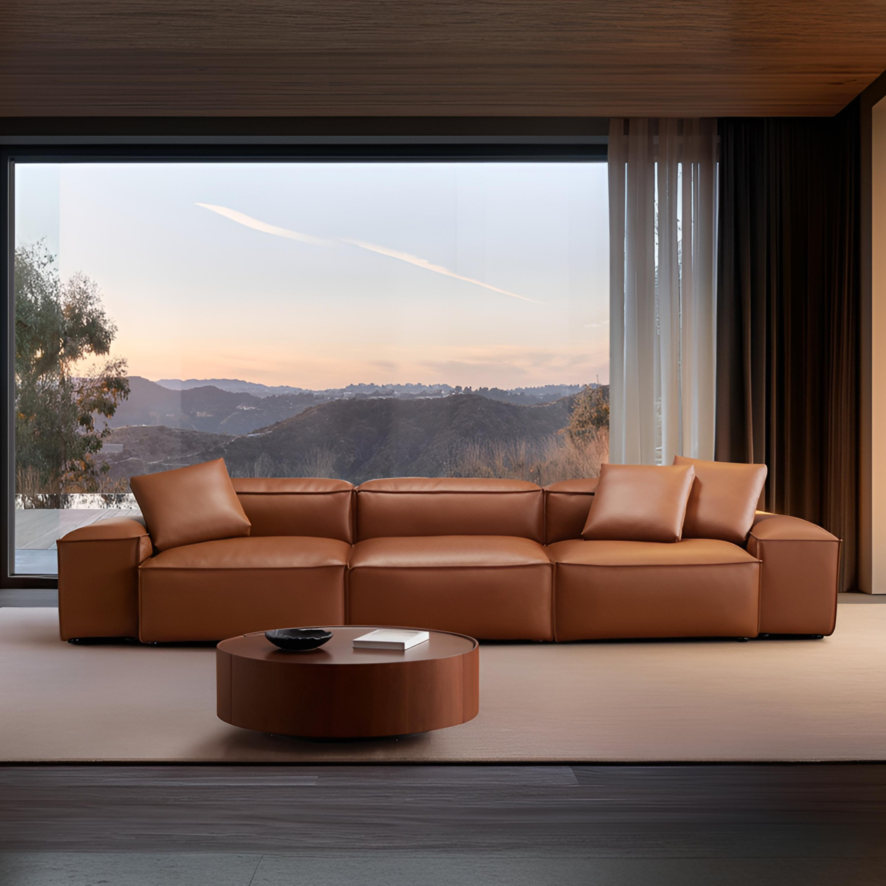 Cube Modular Brown Genuine Leather Sofa