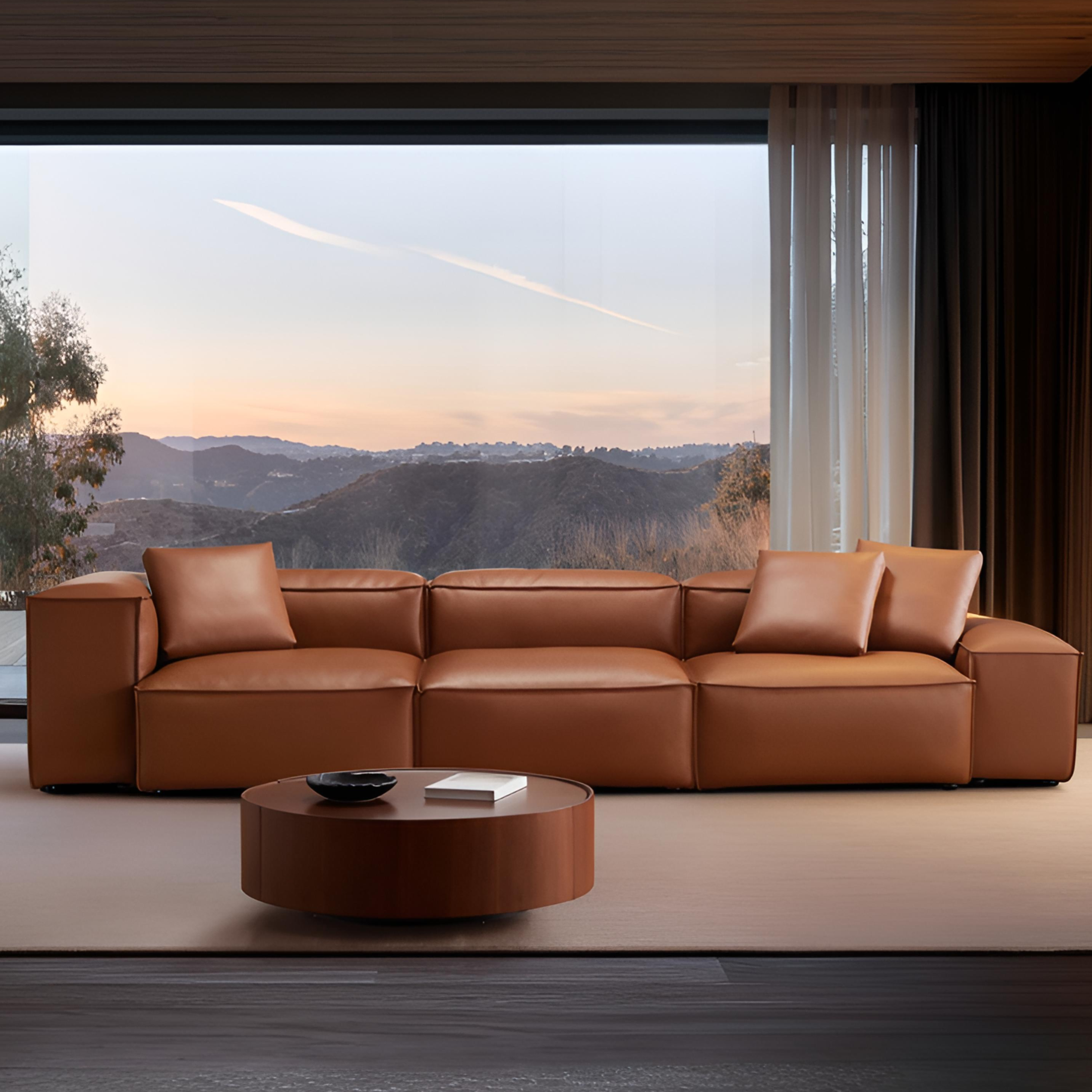 Cube Modular Brown Genuine Leather Sofa