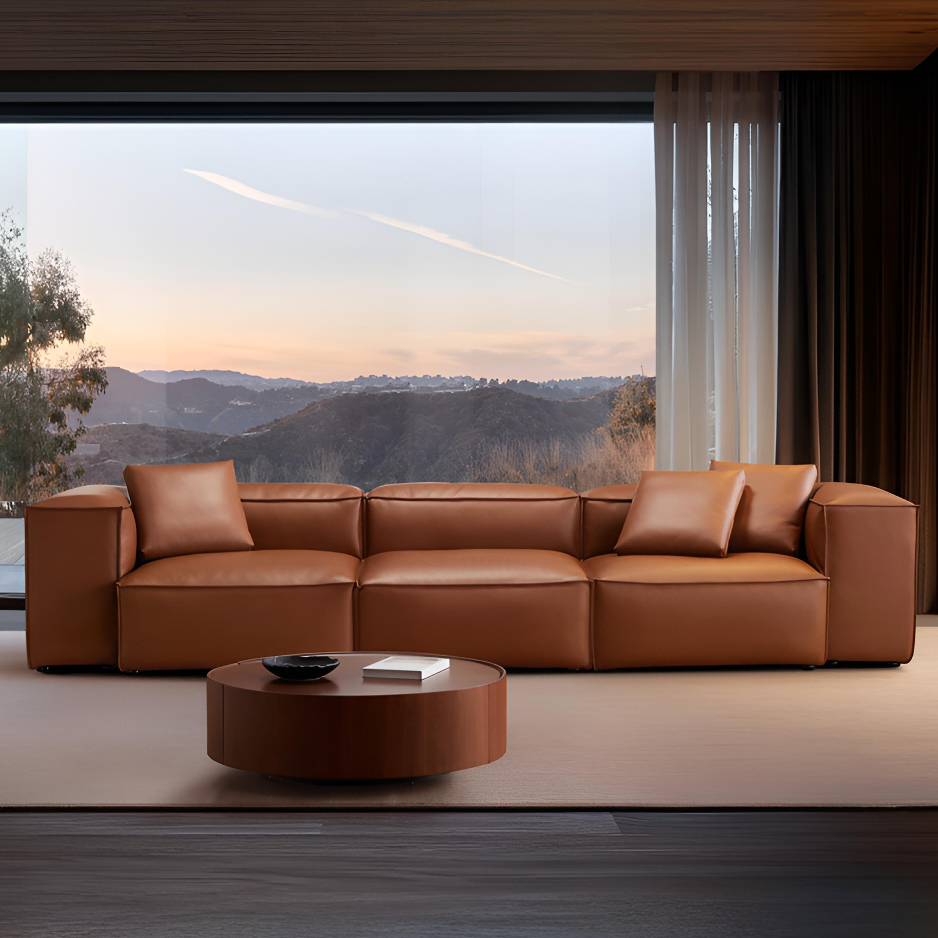 Cube Modular Brown Genuine Leather Sofa