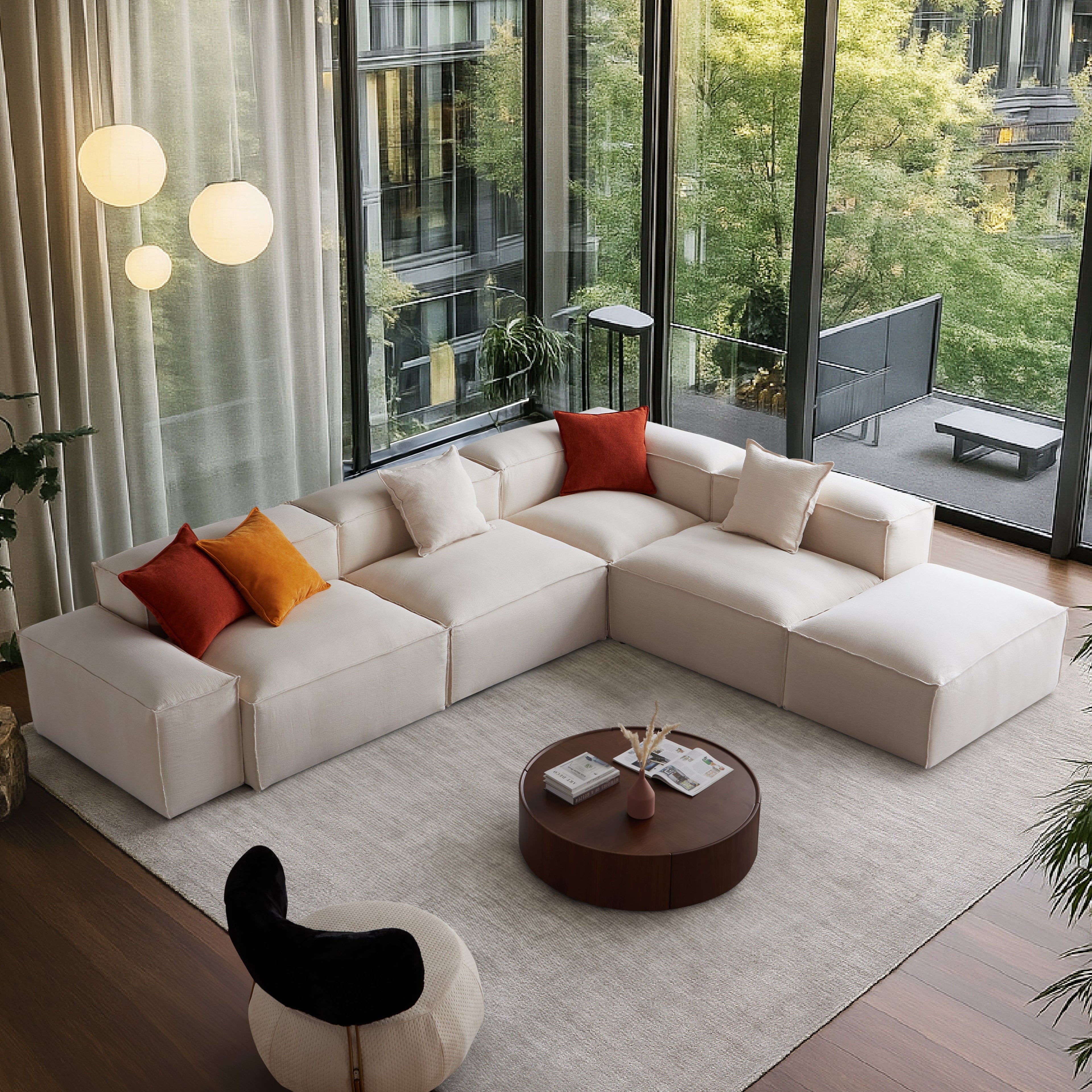 Freedom Modular Khaki L-Shaped Sectional and Ottoman