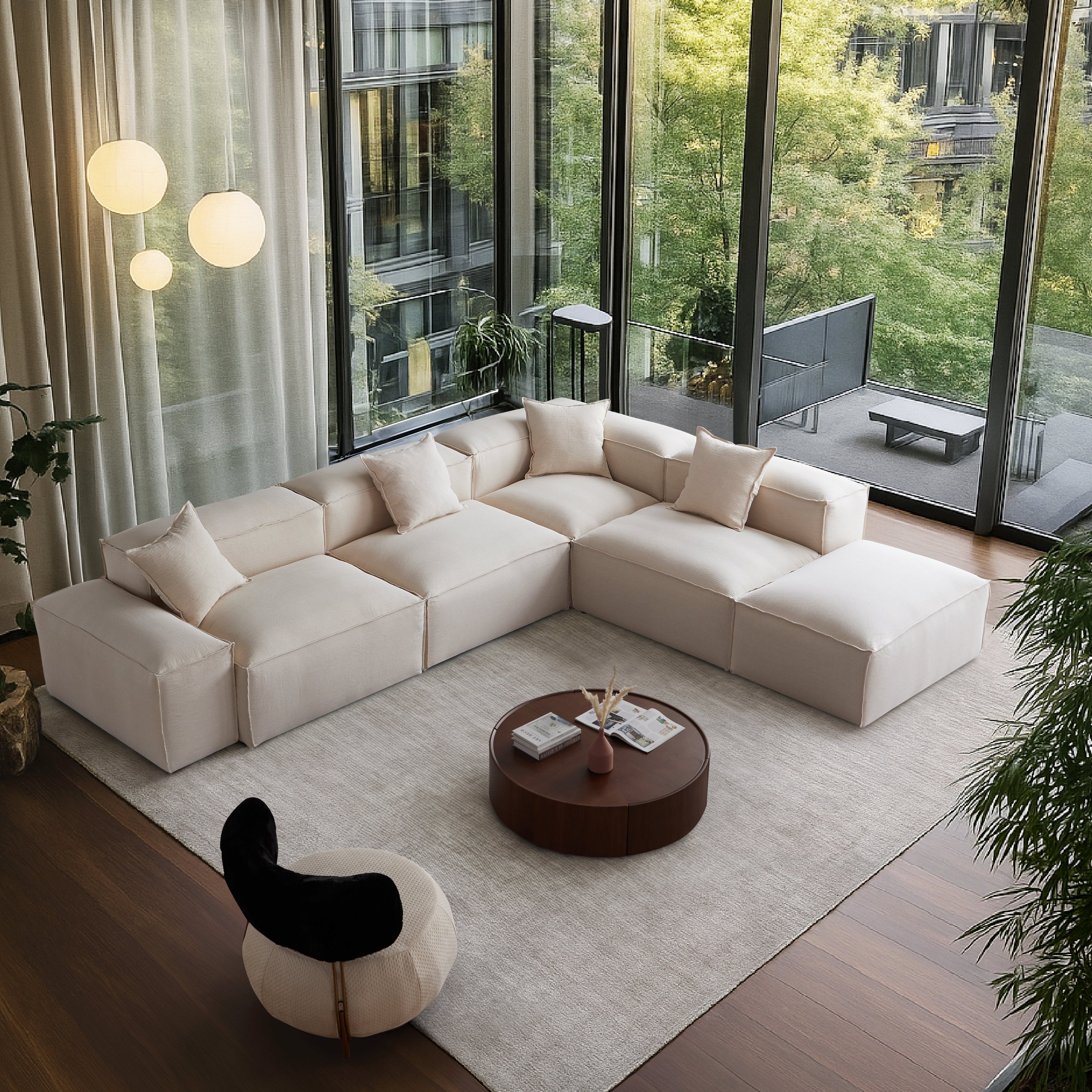 Freedom Modular Khaki L-Shaped Sectional and Ottoman
