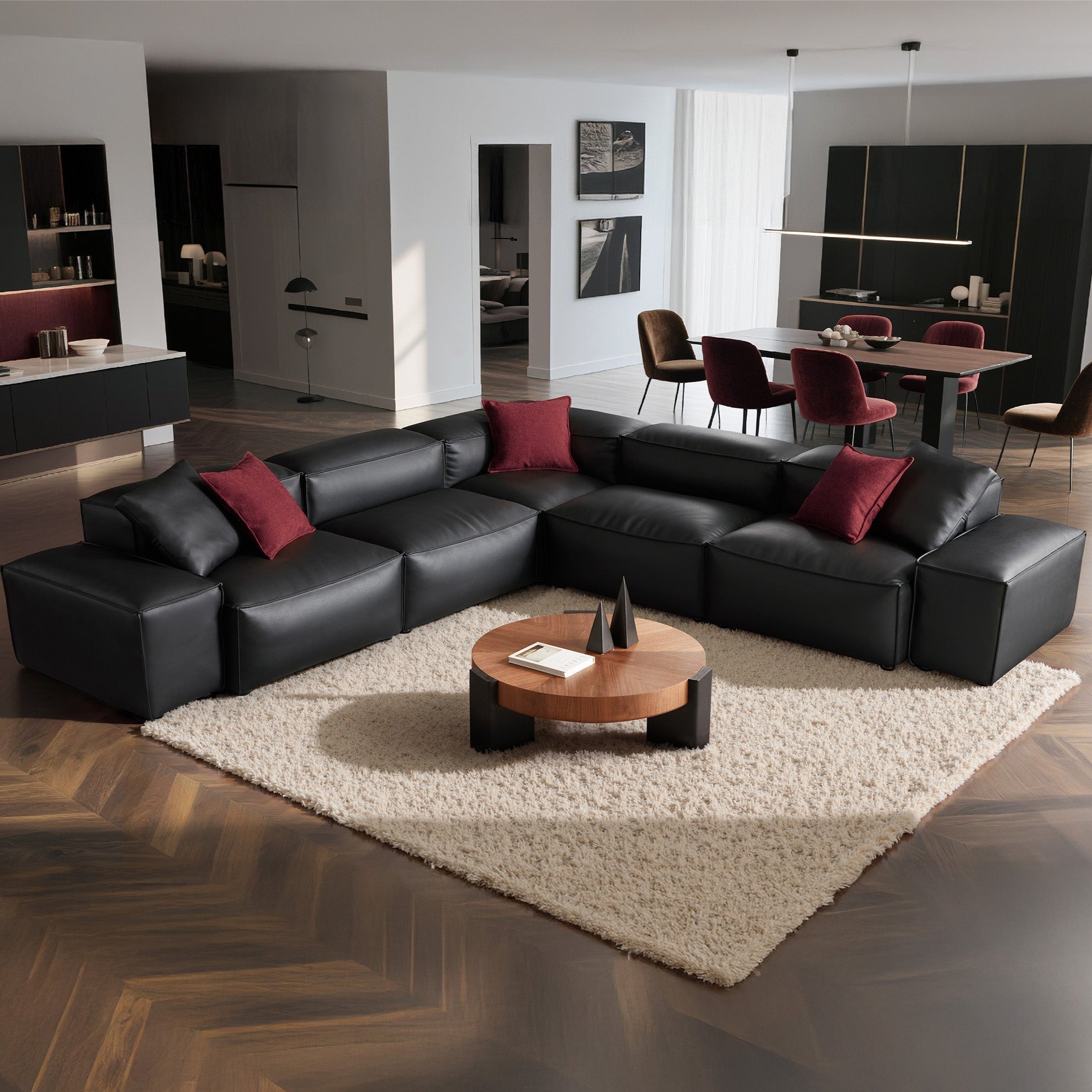 Cube Modular Black Genuine Leather Corner Sectional
