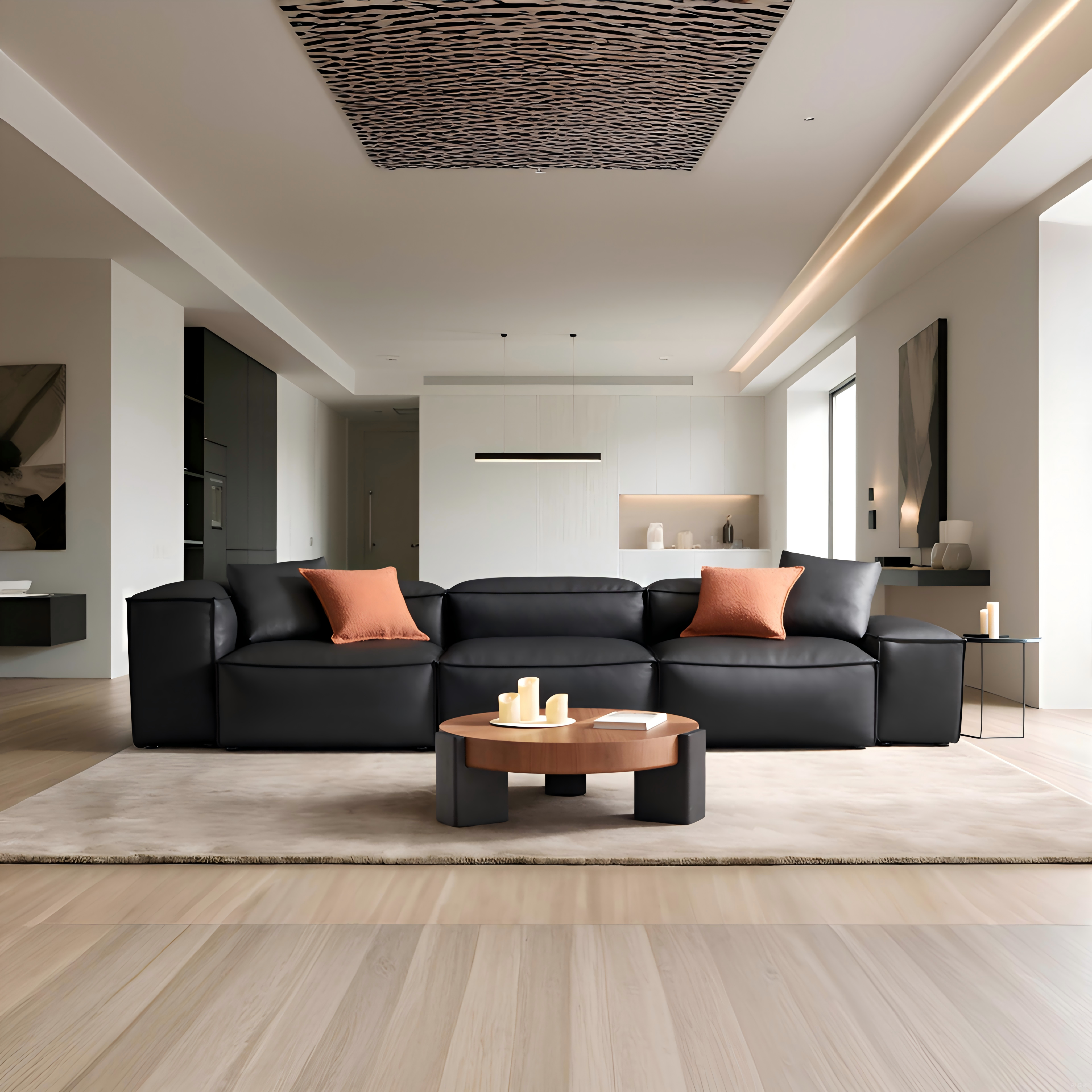 Cube Modular Black Genuine Leather Sofa