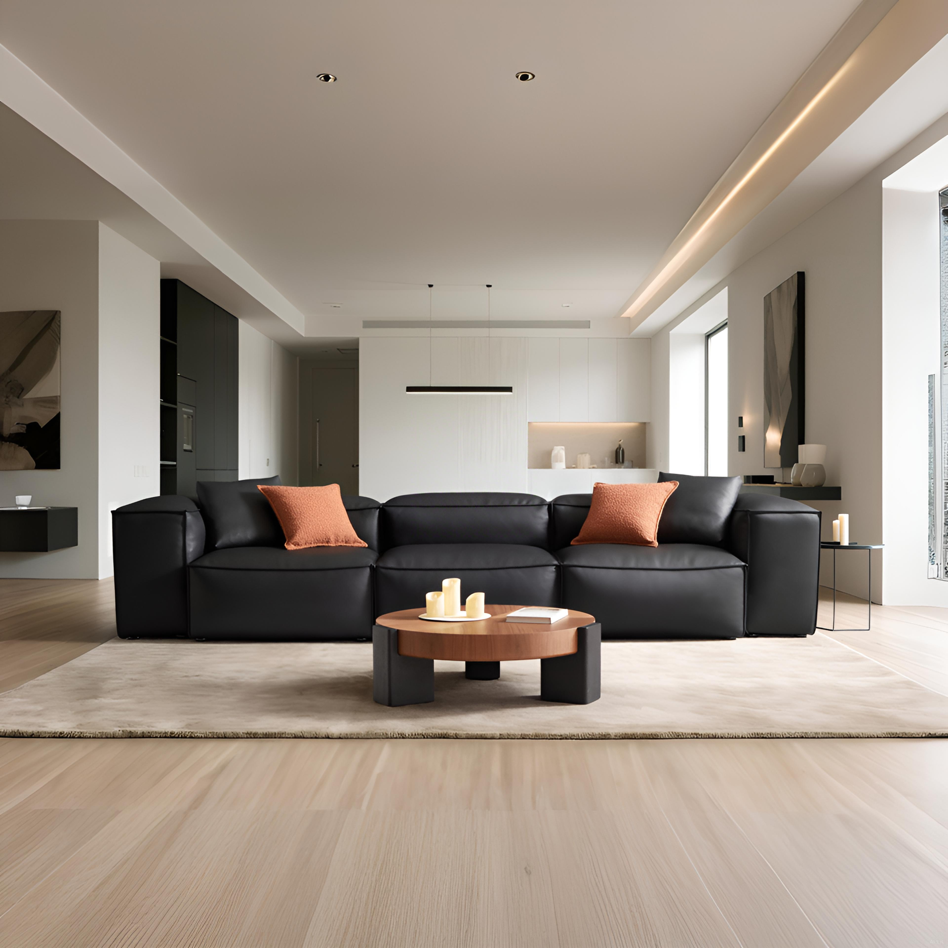 Cube Modular Black Genuine Leather Sofa