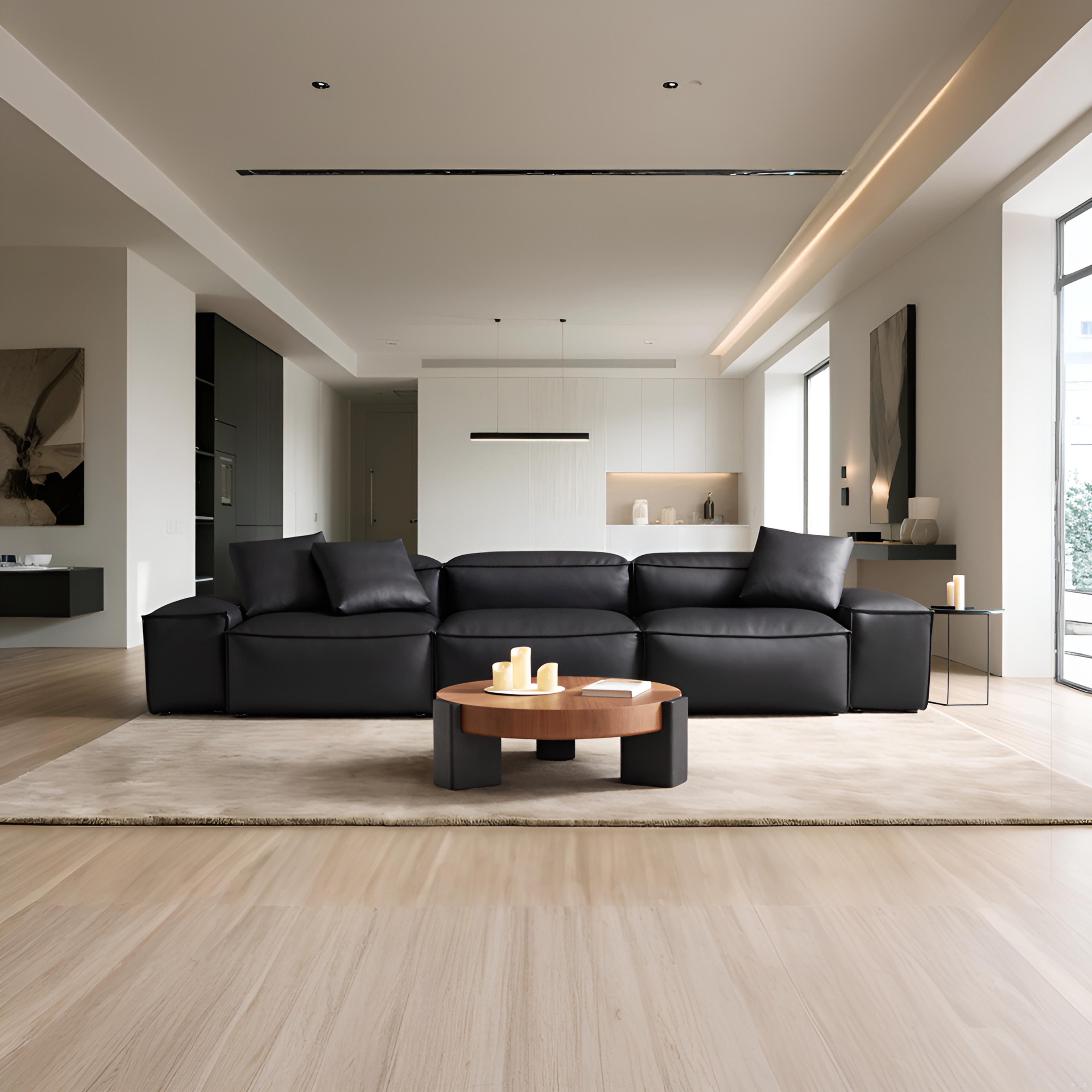 Cube Modular Black Genuine Leather Sofa
