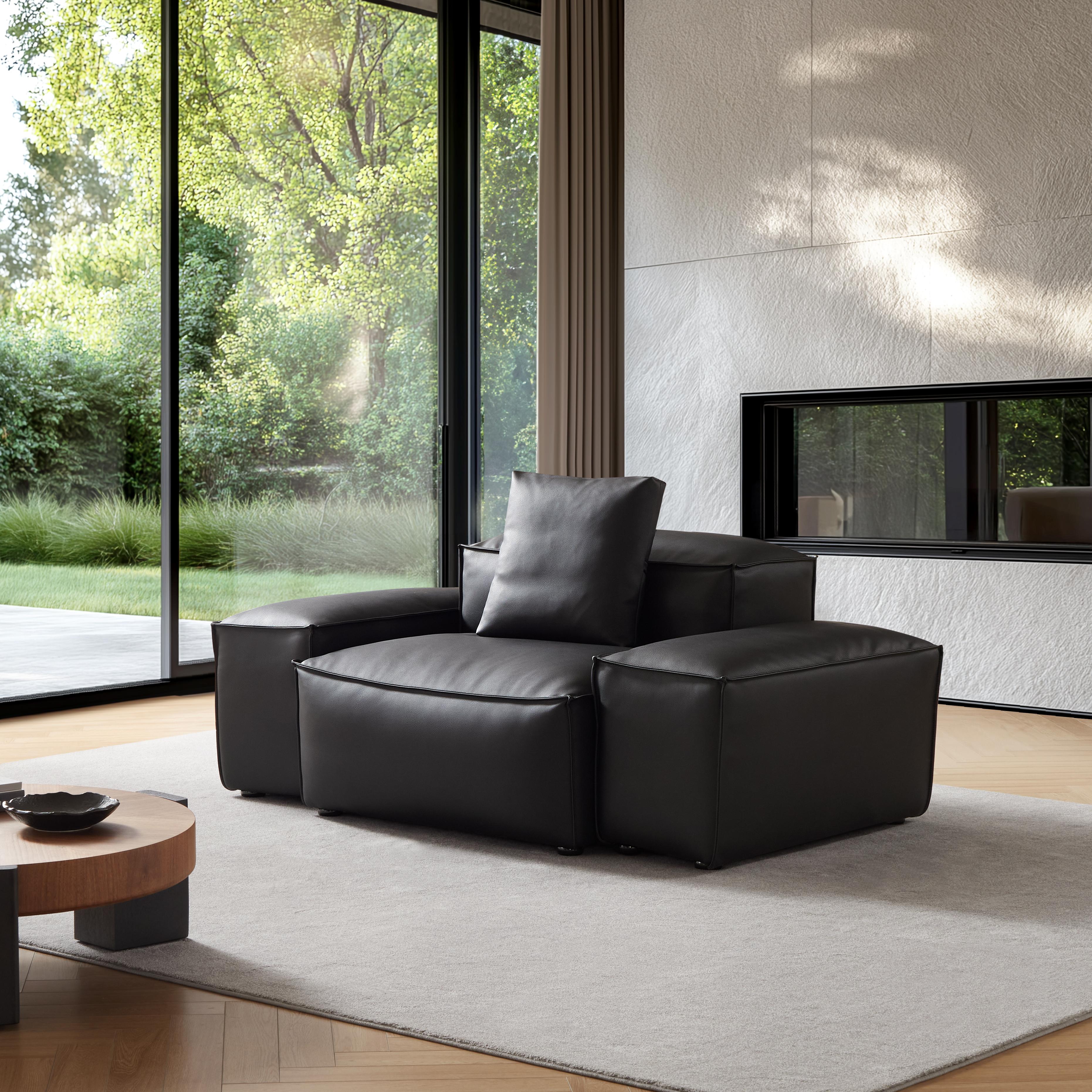 Cube Modular Black Genuine Leather Armchair
