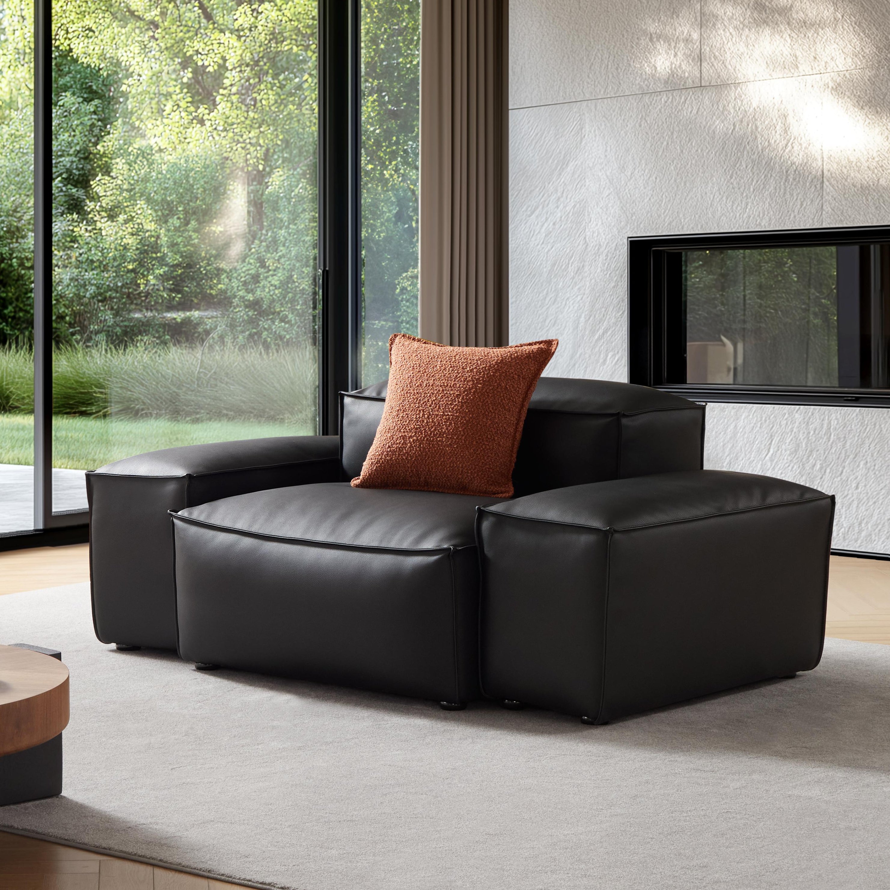 Cube Modular Black Genuine Leather Armchair