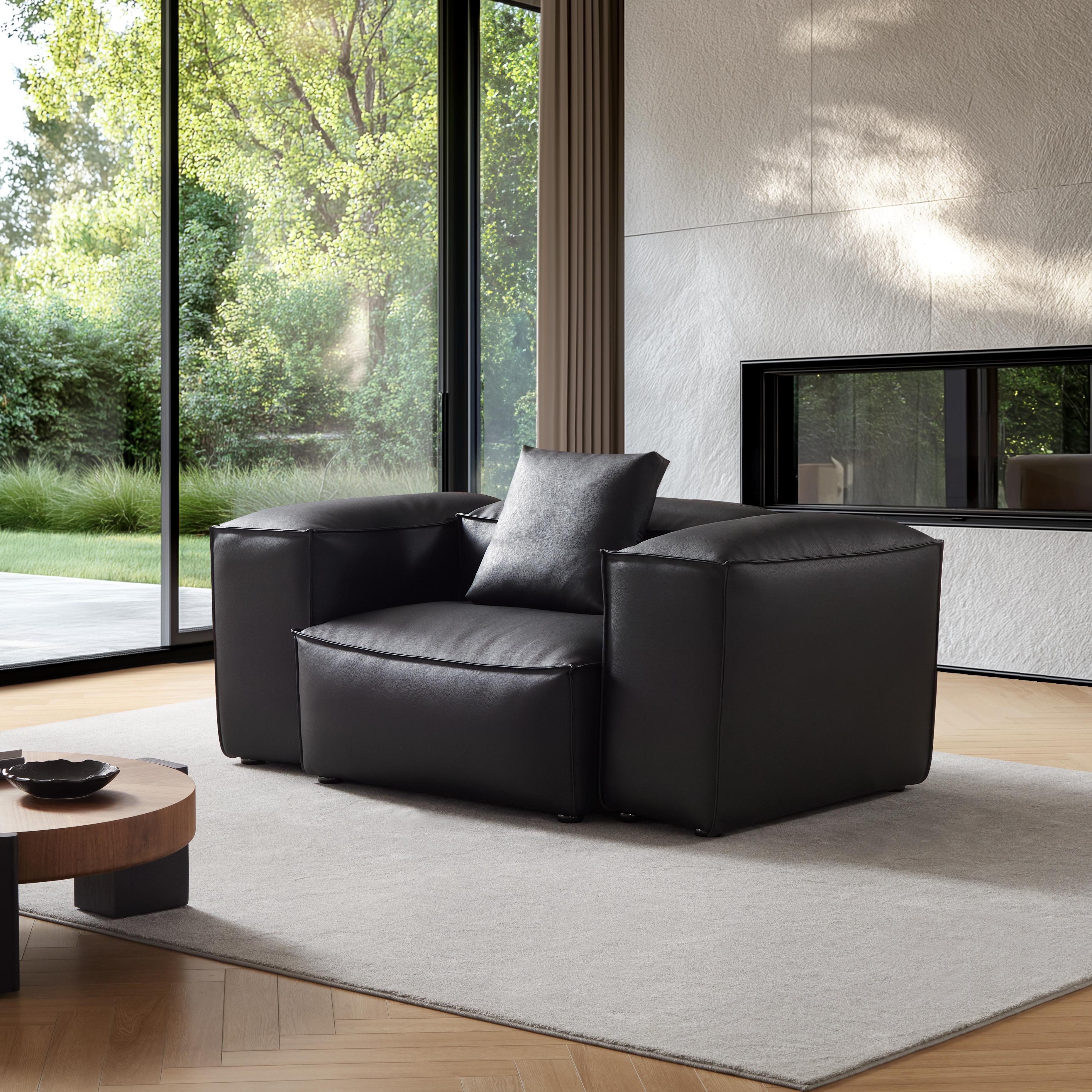 Cube Modular Black Genuine Leather Armchair