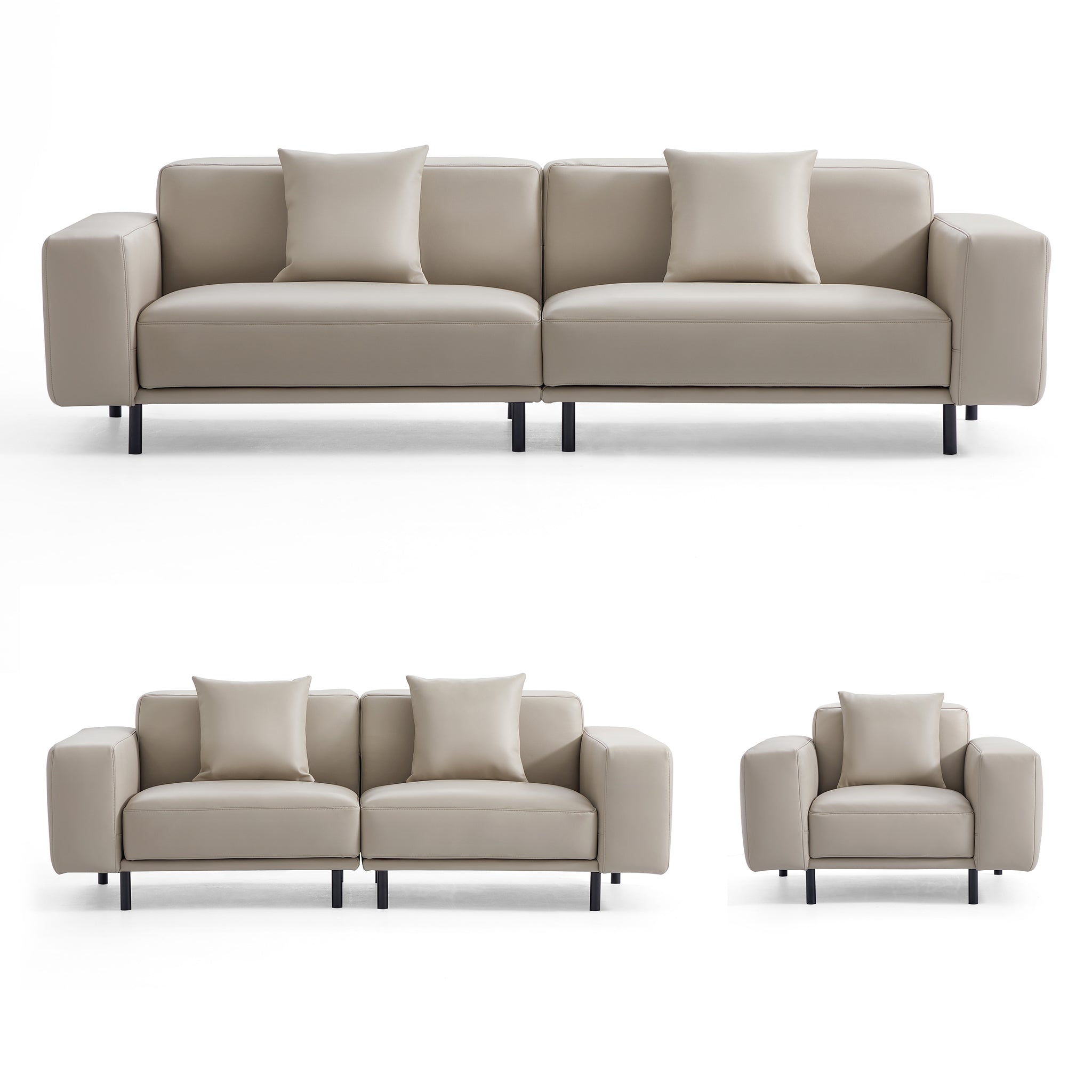 Noble Dark Gray Leather Sofa Set