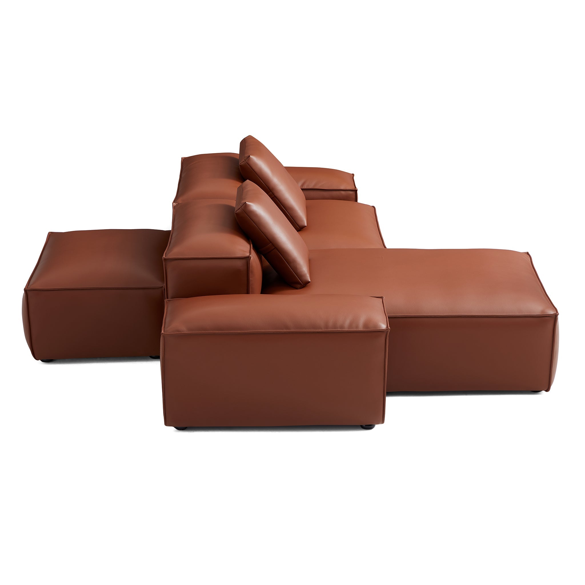 Cube Modular Beige Genuine Leather Double-Sided Sectional