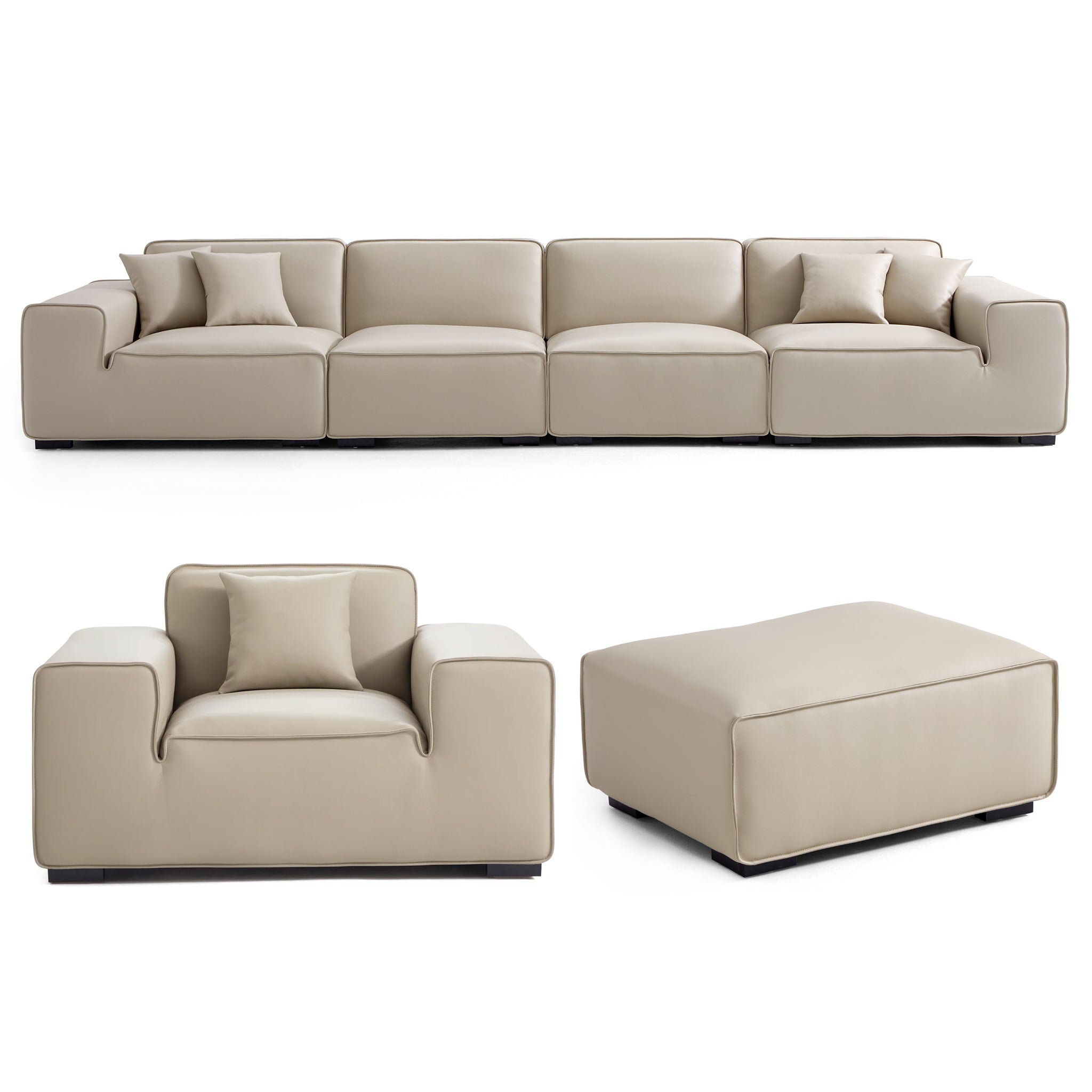 Domus Modular Black Leather Sofa Set