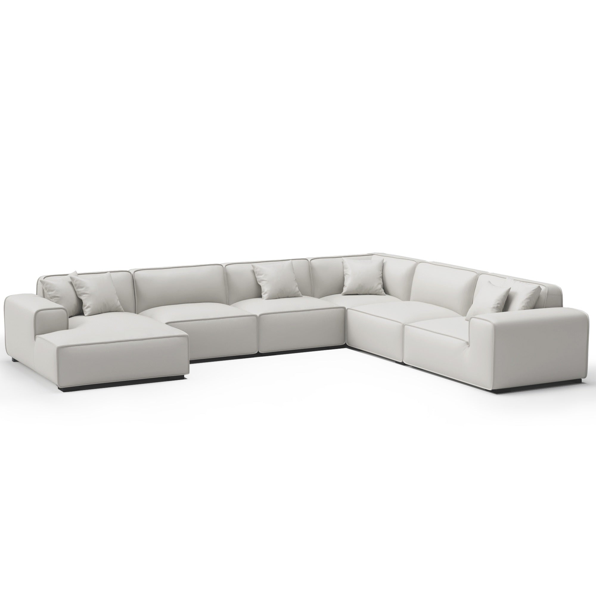 Domus Modular Black Leather U-Shaped Sectional