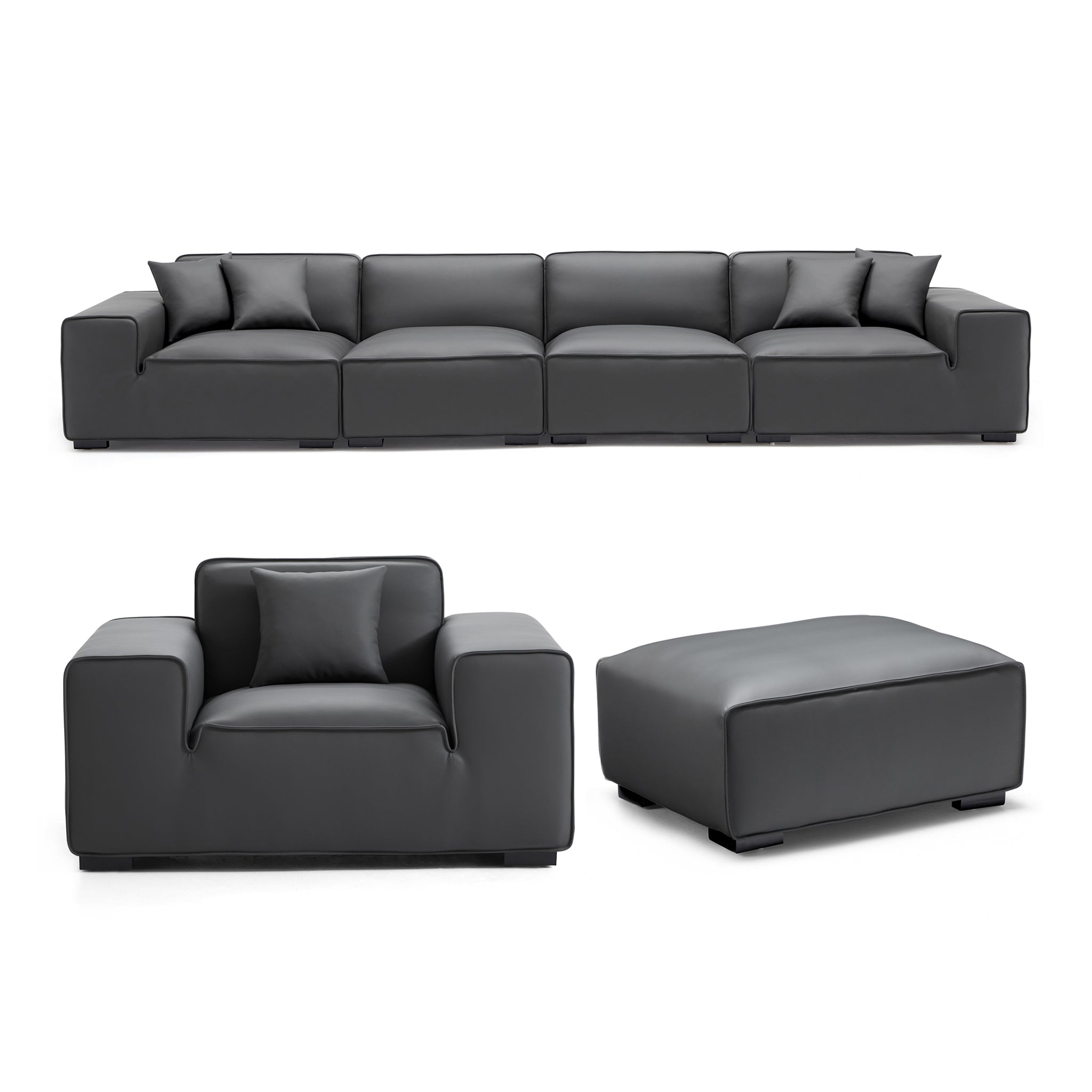 Domus Modular Beige Leather Sofa Set