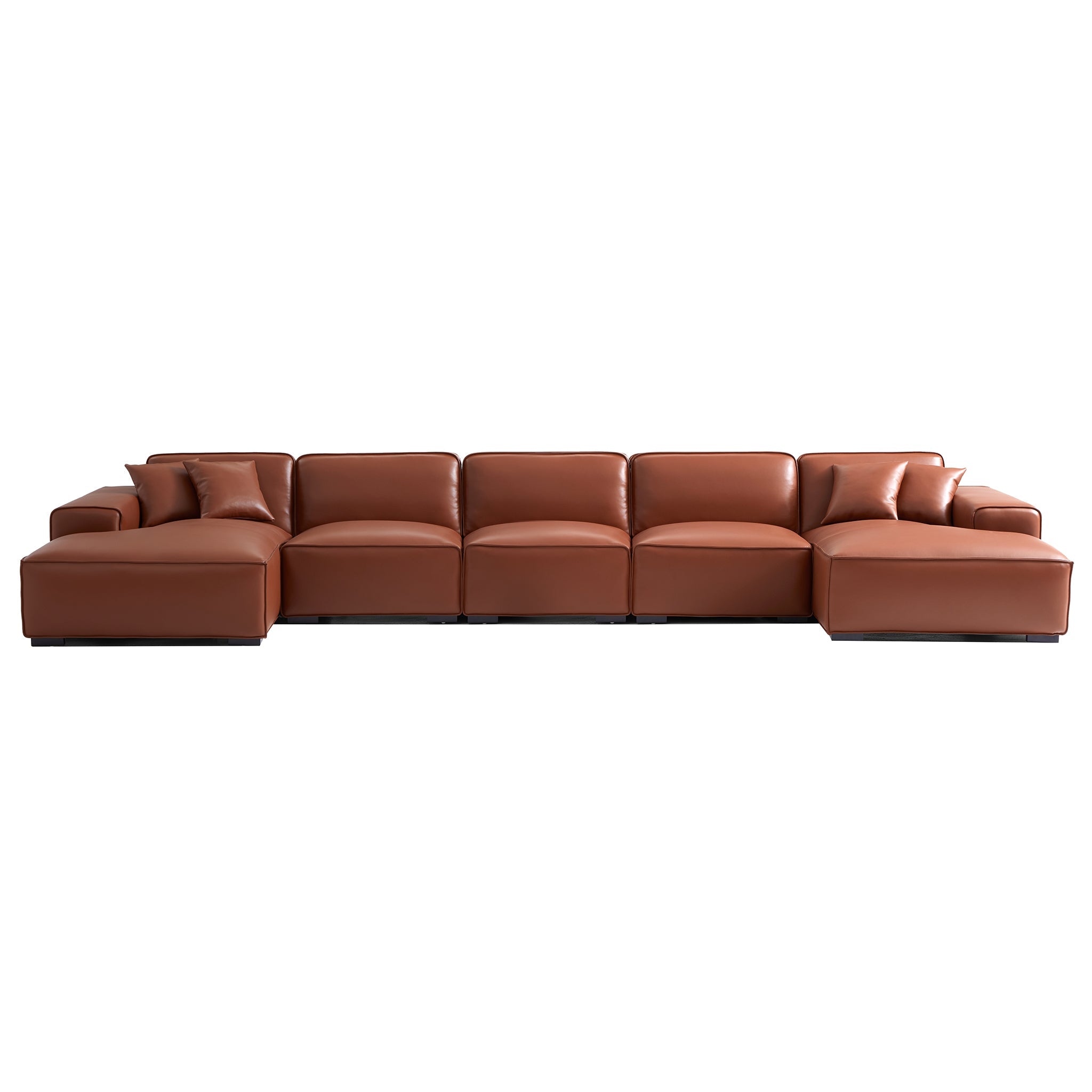 Domus Modular Beige Leather Double Chaise Sectional