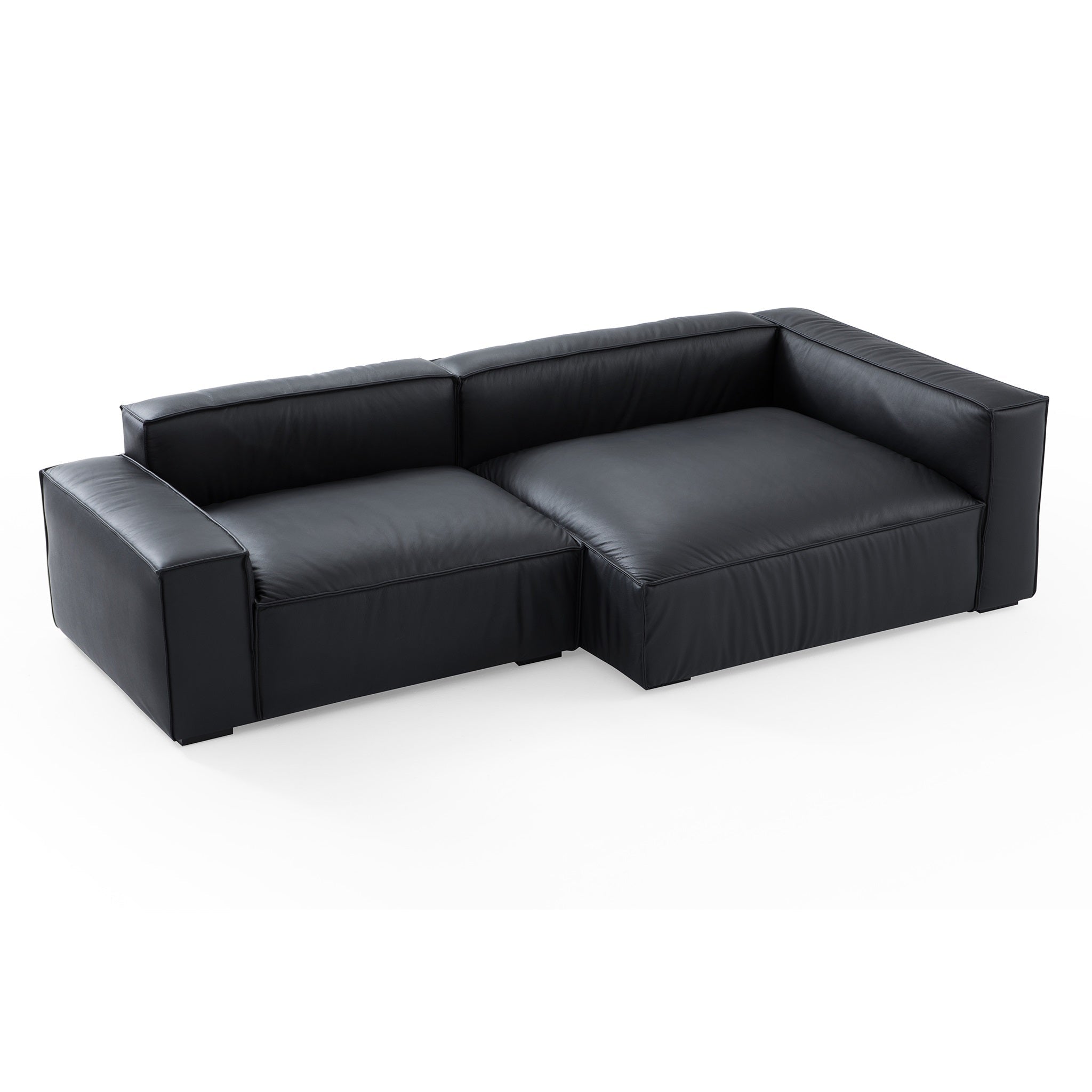 Canapé d'angle minimaliste de luxe en cuir marron foncé