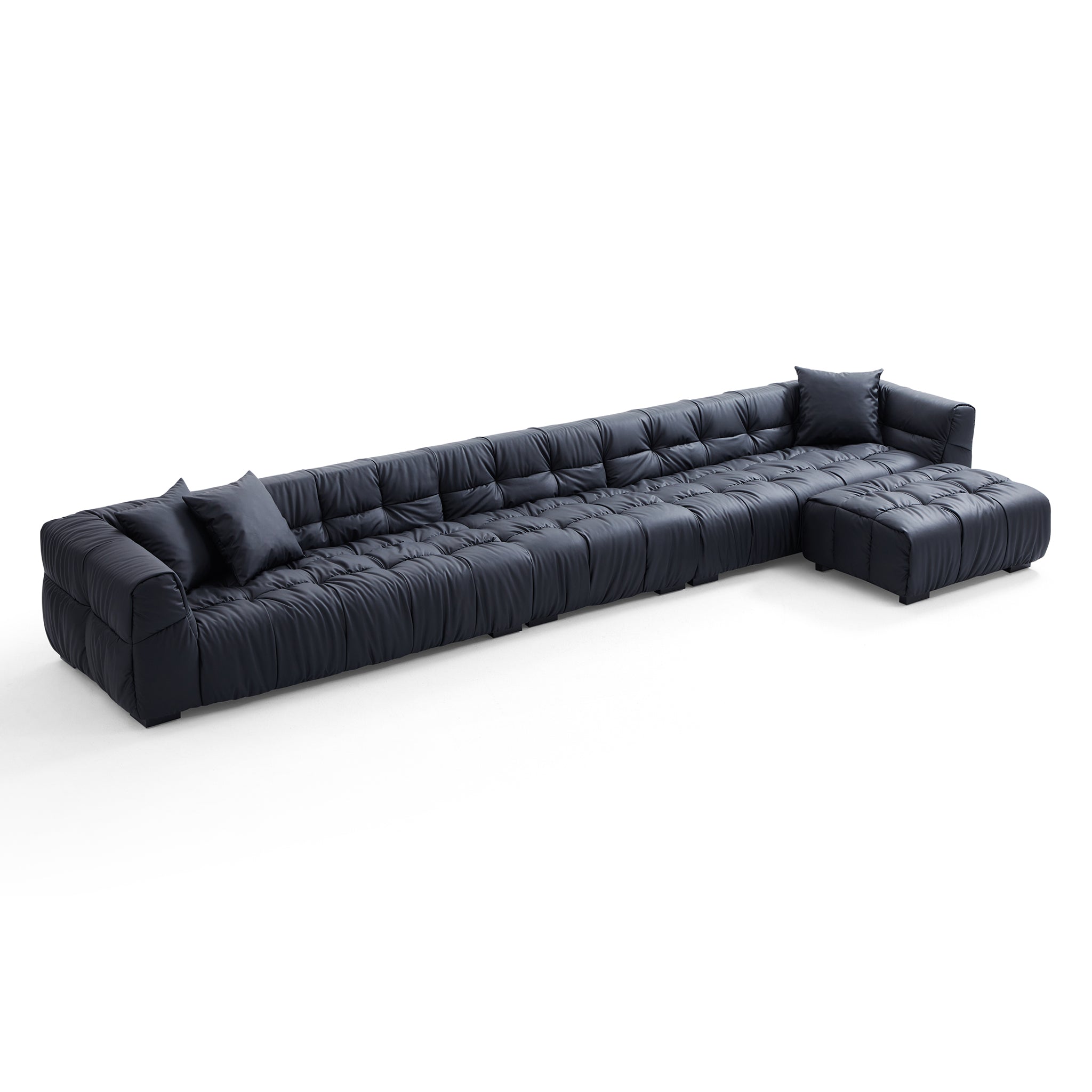 Boba Black Leathaire Sofa and Ottoman