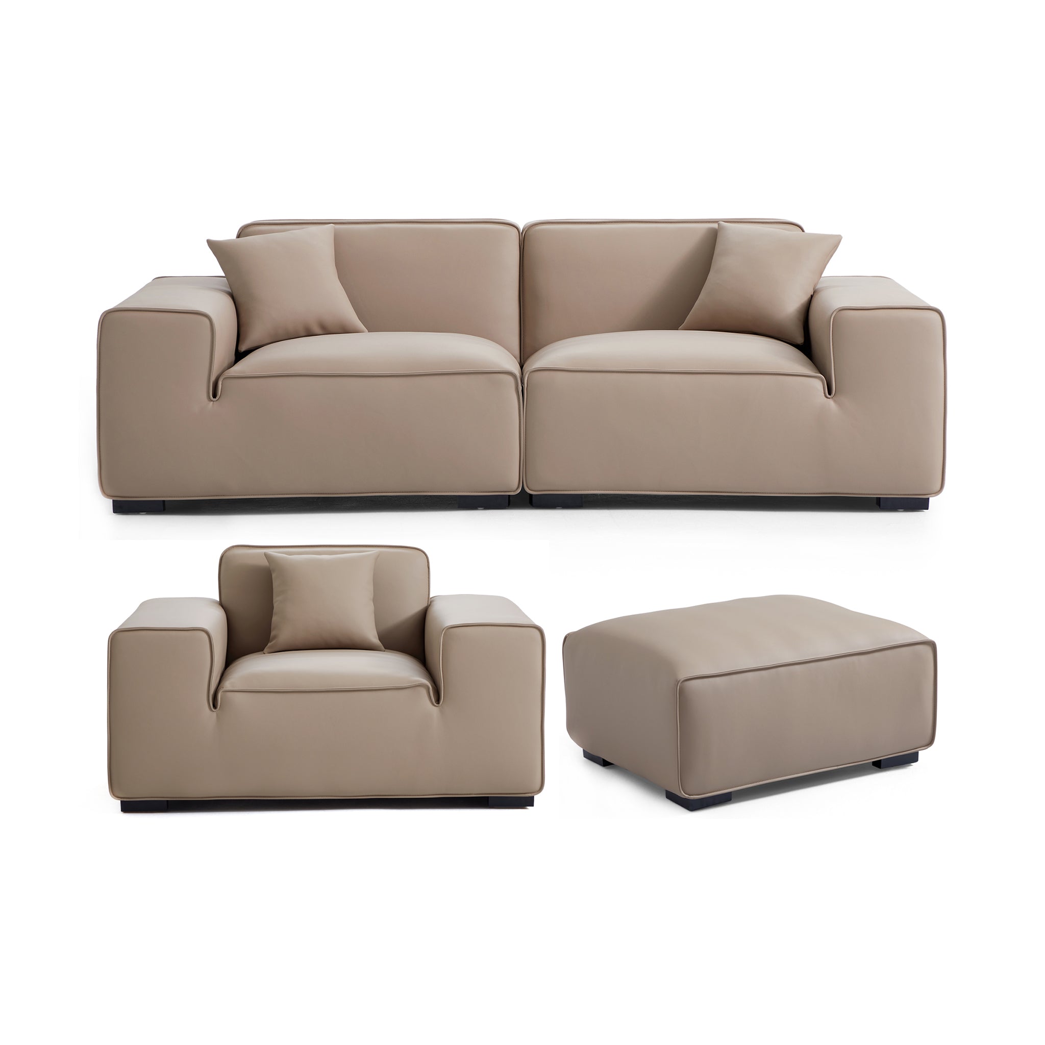 Domus Modular Beige Leather Sofa Set