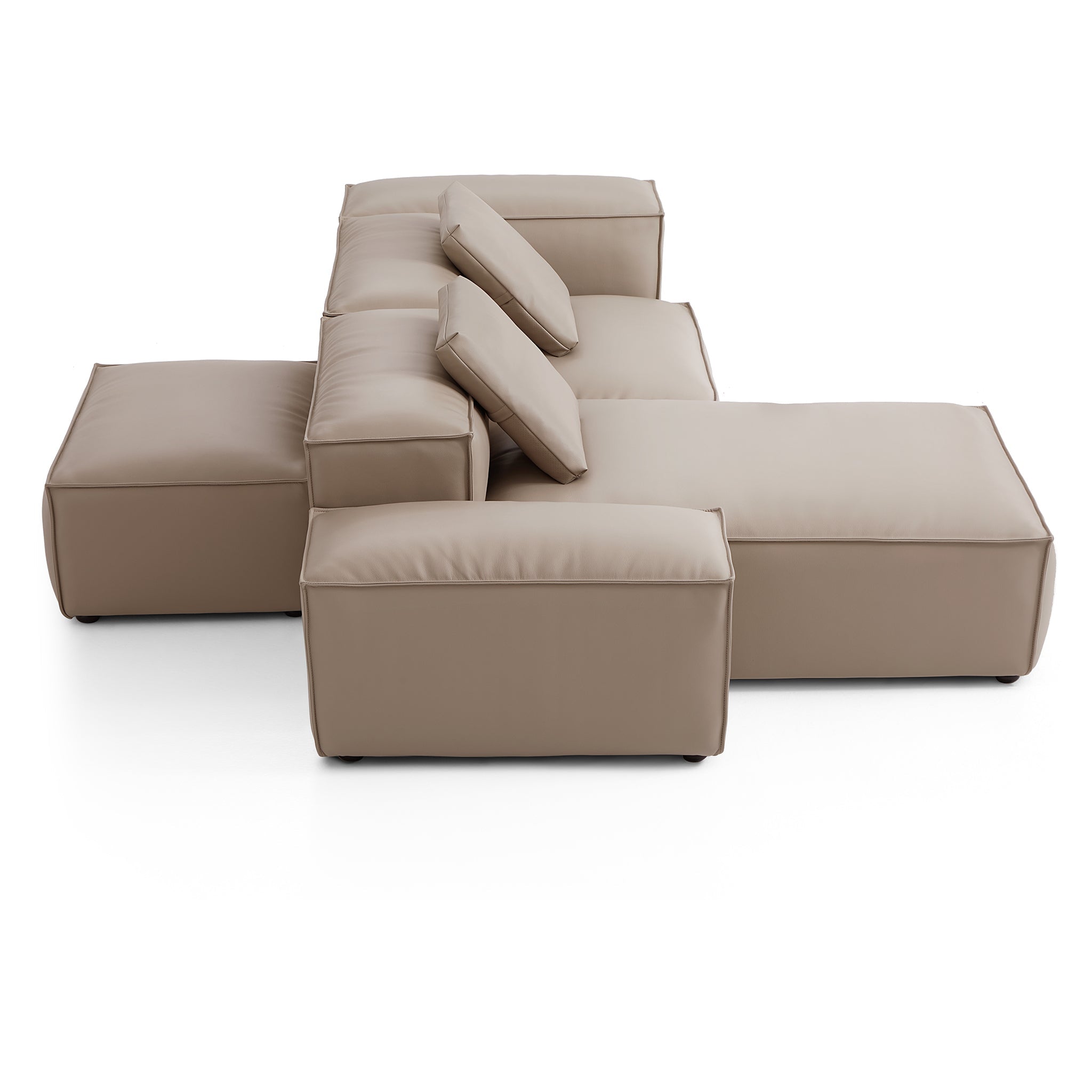 Cube Modular Beige Genuine Leather Double-Sided Sectional