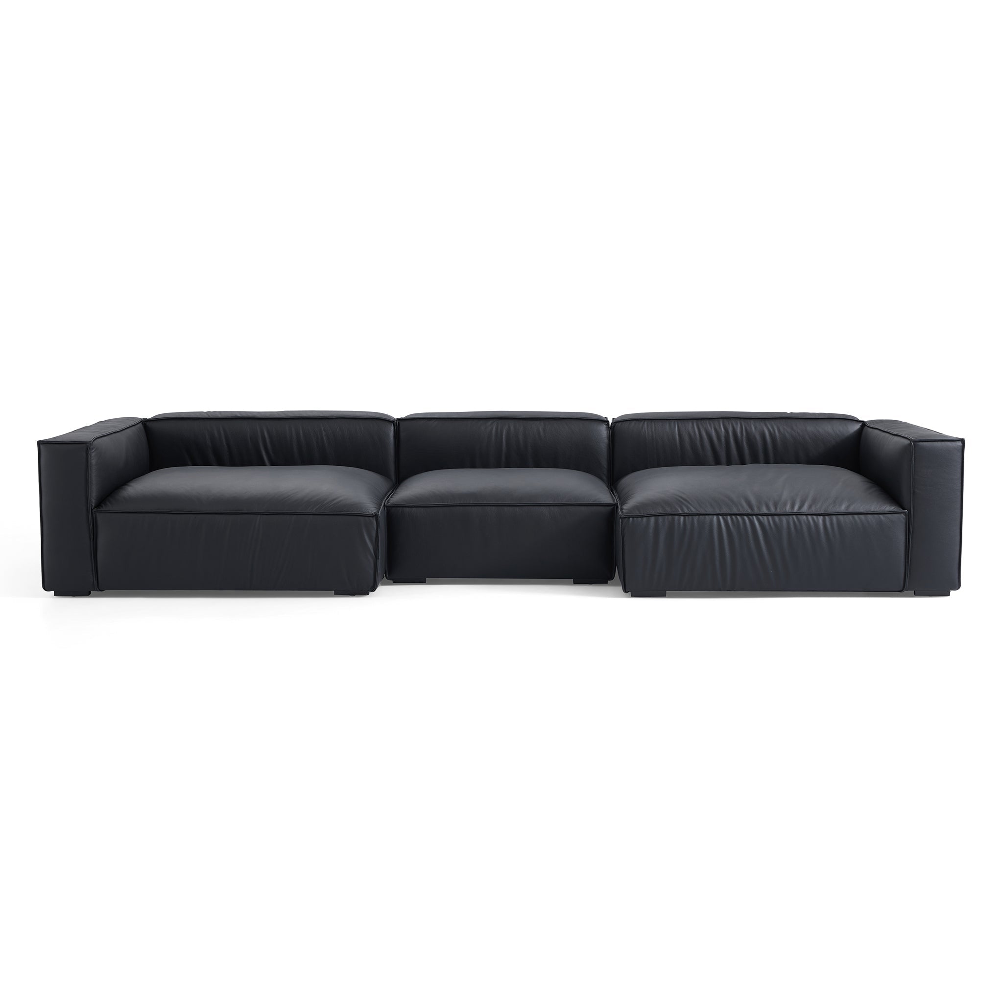 Canapé d'angle en U de luxe minimaliste en cuir marron foncé