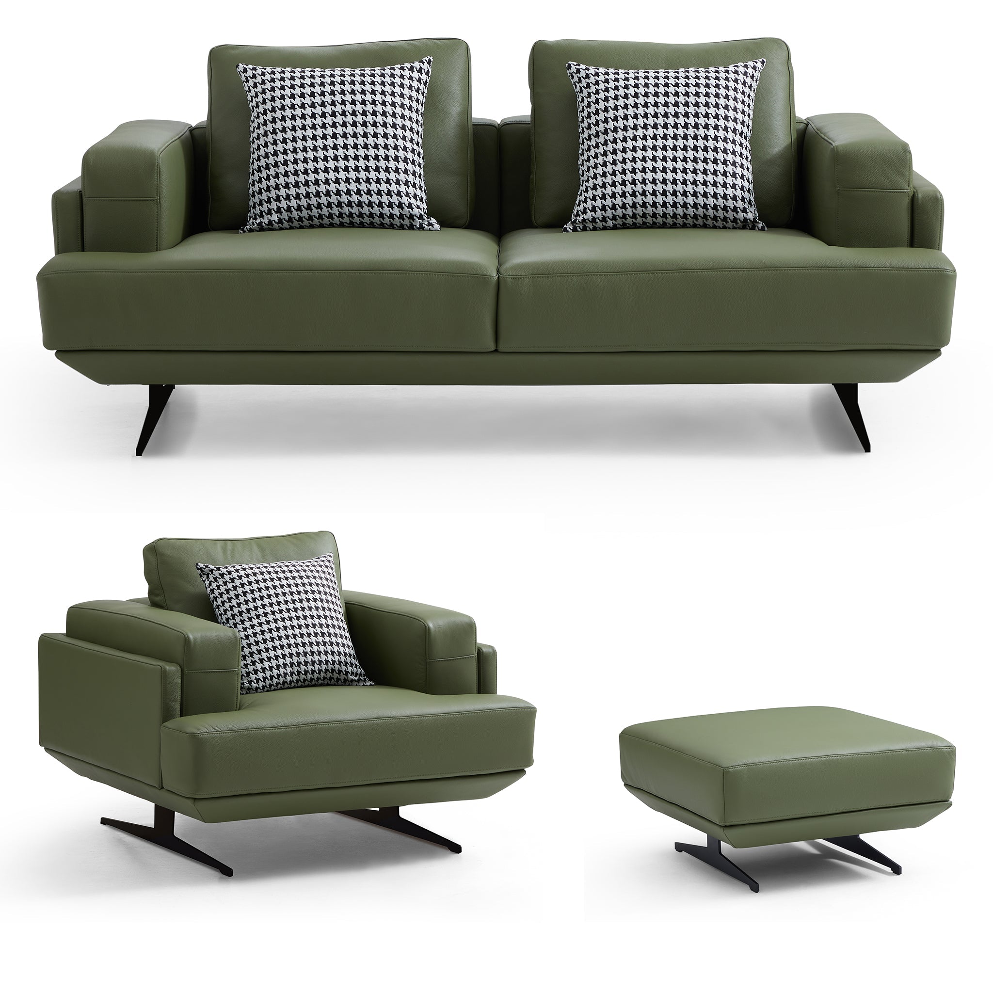 Olivia Green Top Grain Genuine Leather Sofa Set