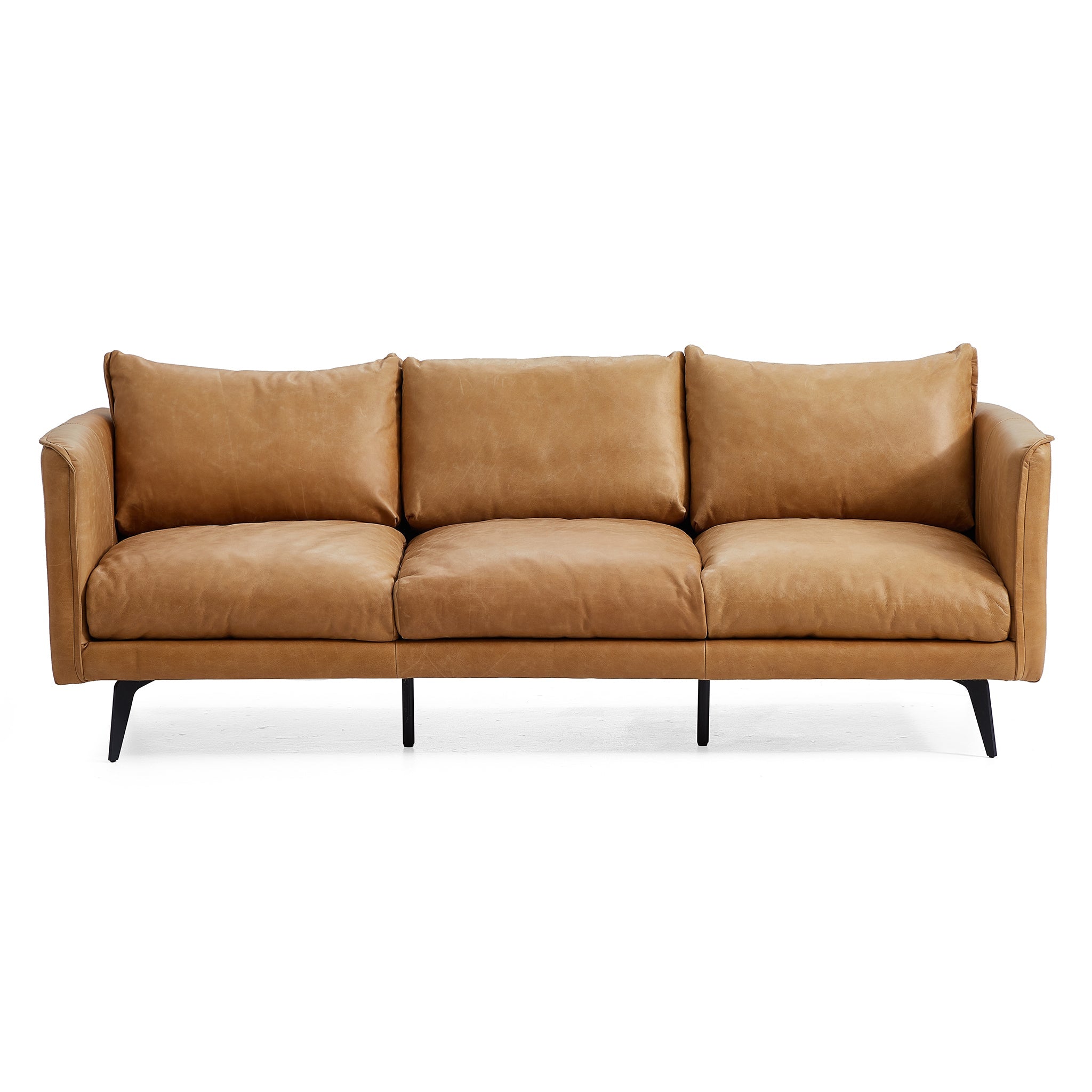 Cognac Tan Genuine Leather Straight Back Sofa