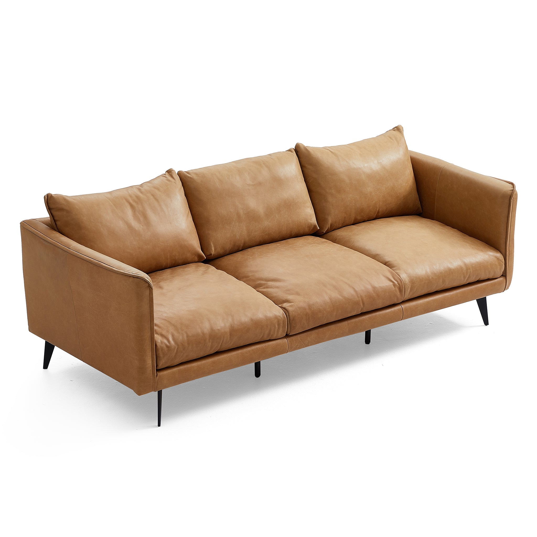 Cognac Tan Genuine Leather Straight Back Sofa