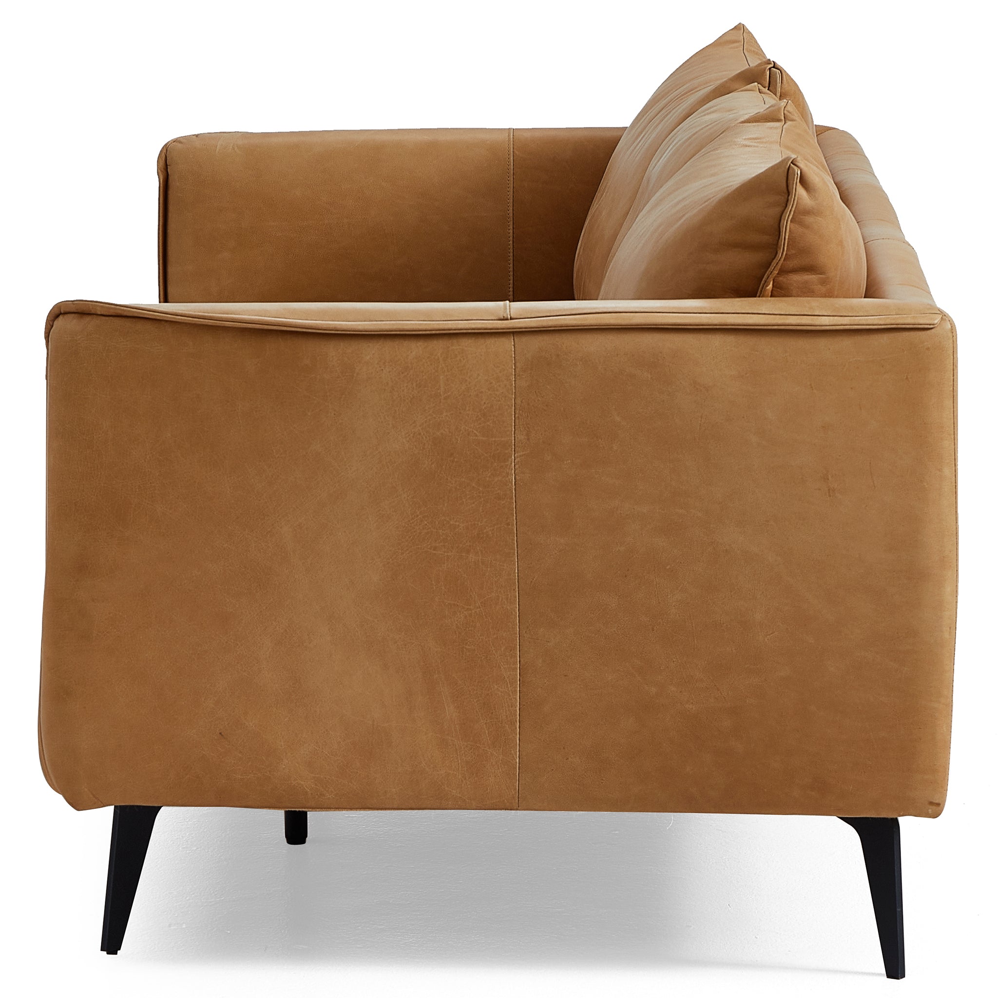 Cognac Tan Genuine Leather Straight Back Sofa
