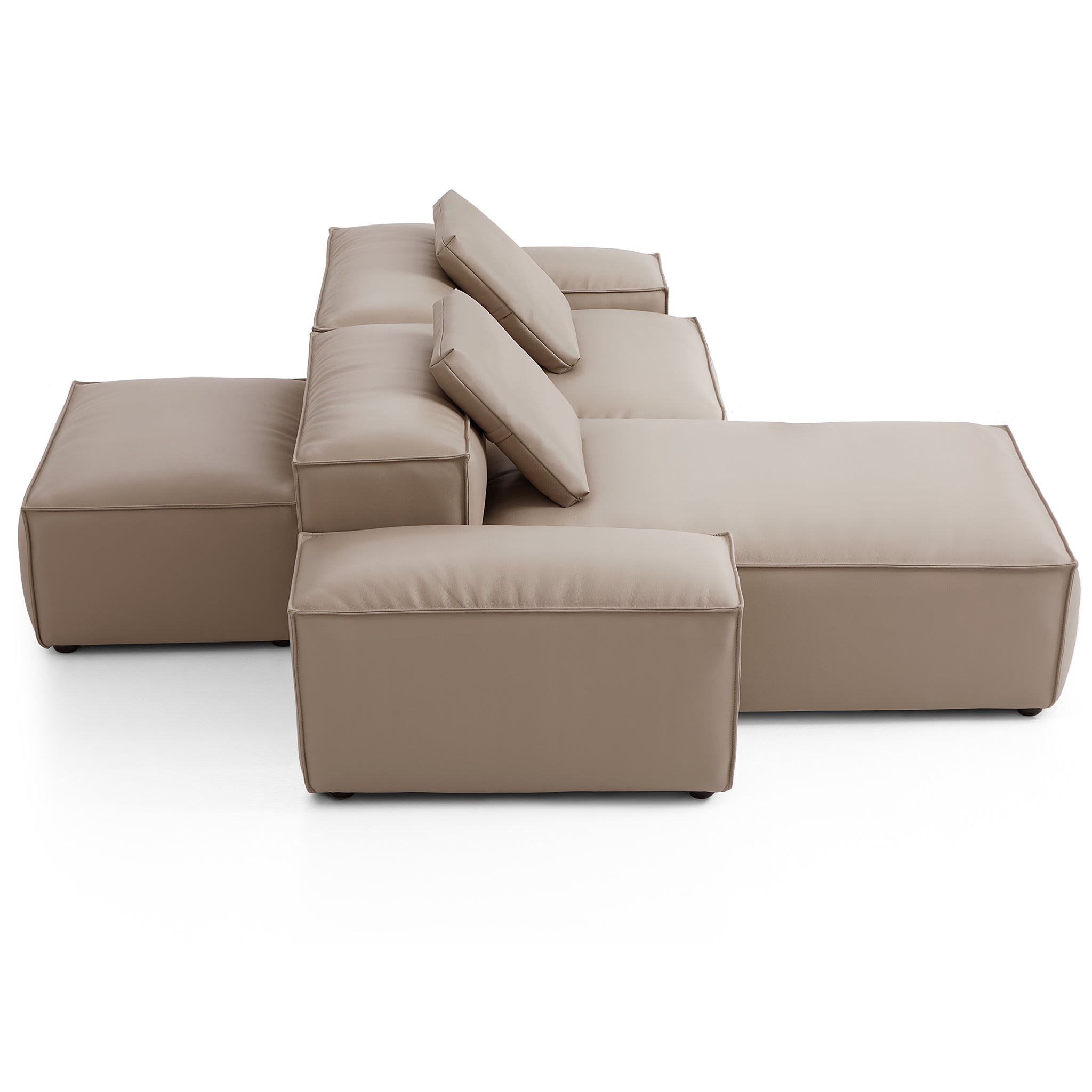 Cube Modular Beige Genuine Leather Double-Sided Sectional