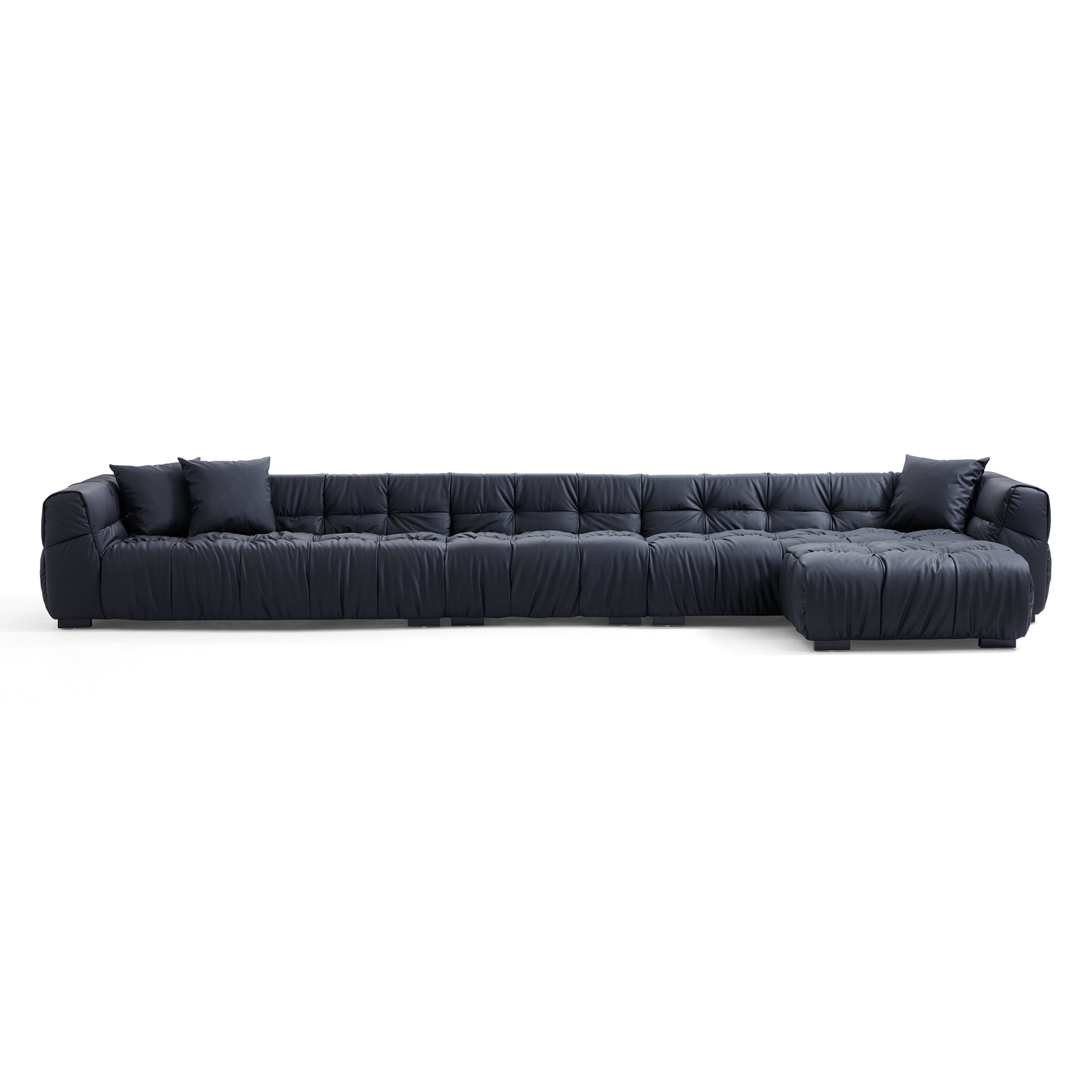 Boba Black Leathaire Sofa and Ottoman