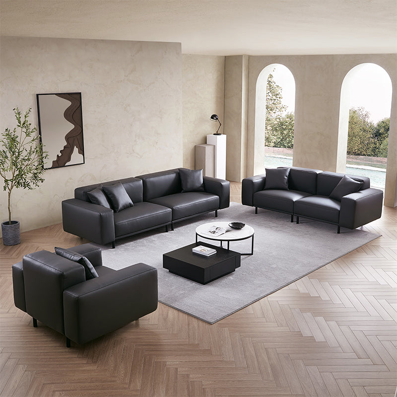 Noble Dark Gray Leather Sofa Set