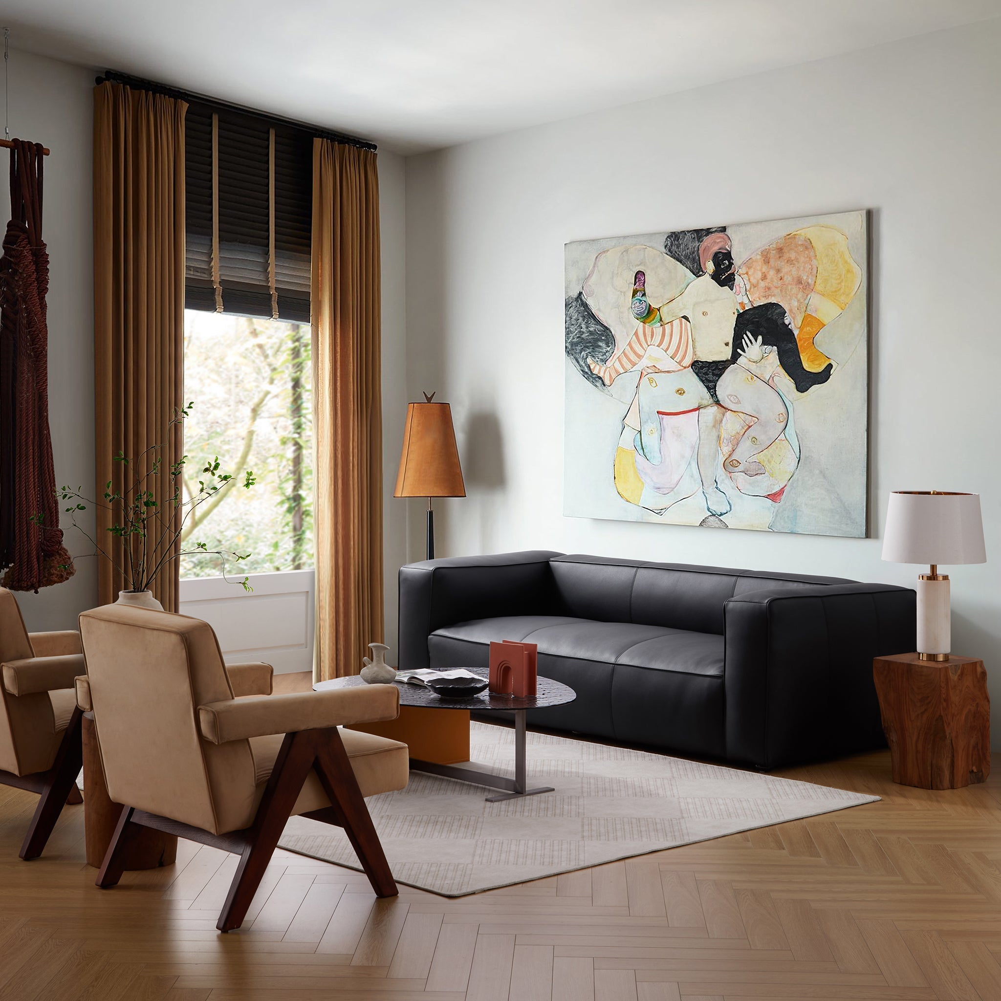 Brancaster Black Genuine Leather Tuxedo Sofa