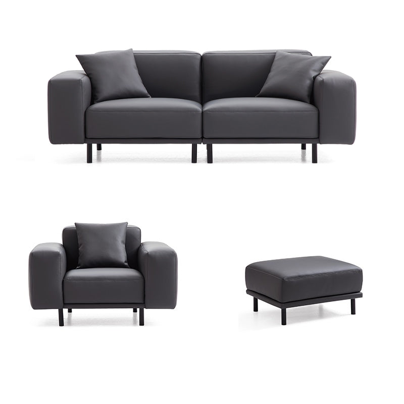 Noble Dark Gray Leather Sofa and Ottoman