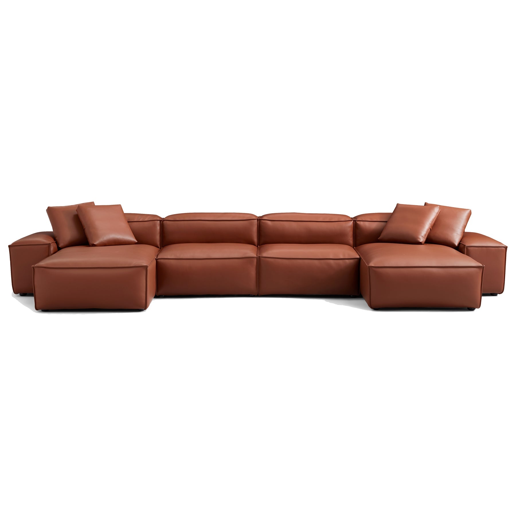 Cube Modular Black Genuine Leather Double Chaise Sectional