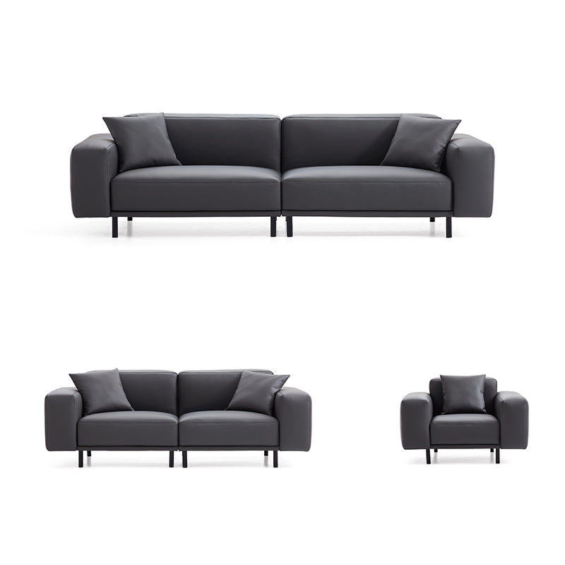 Noble Dark Gray Leather Sofa Set
