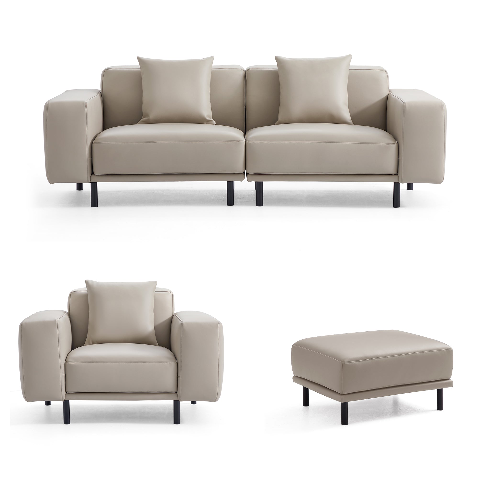 Noble Dark Gray Leather Sofa and Ottoman