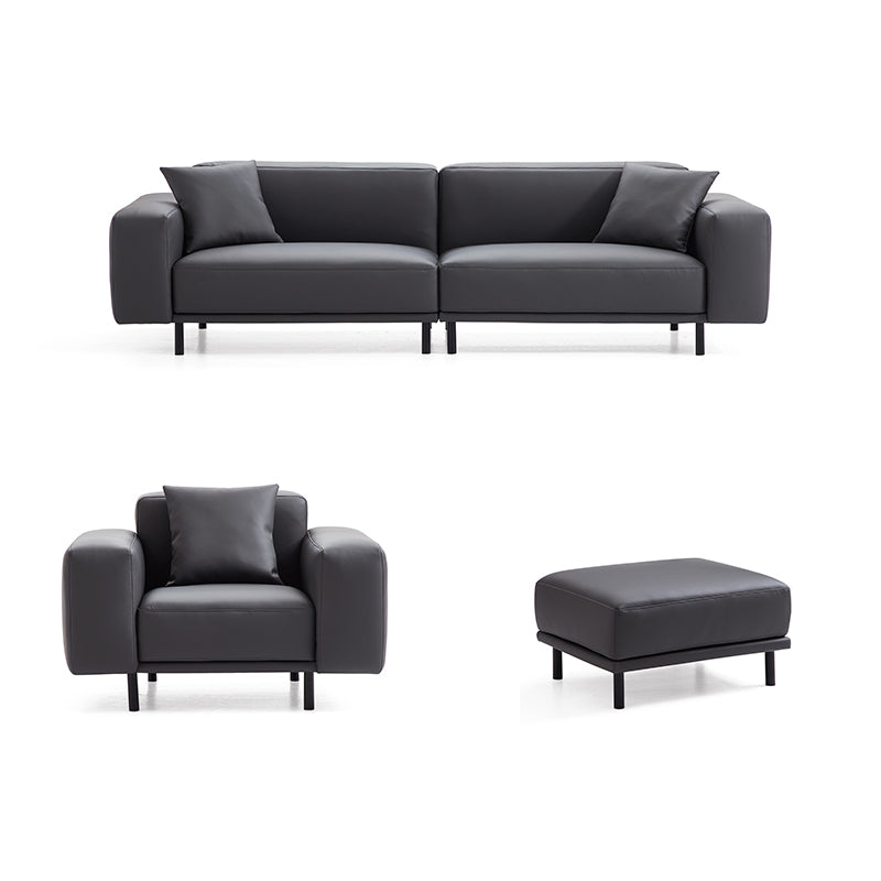 Noble Dark Gray Leather Sofa and Ottoman