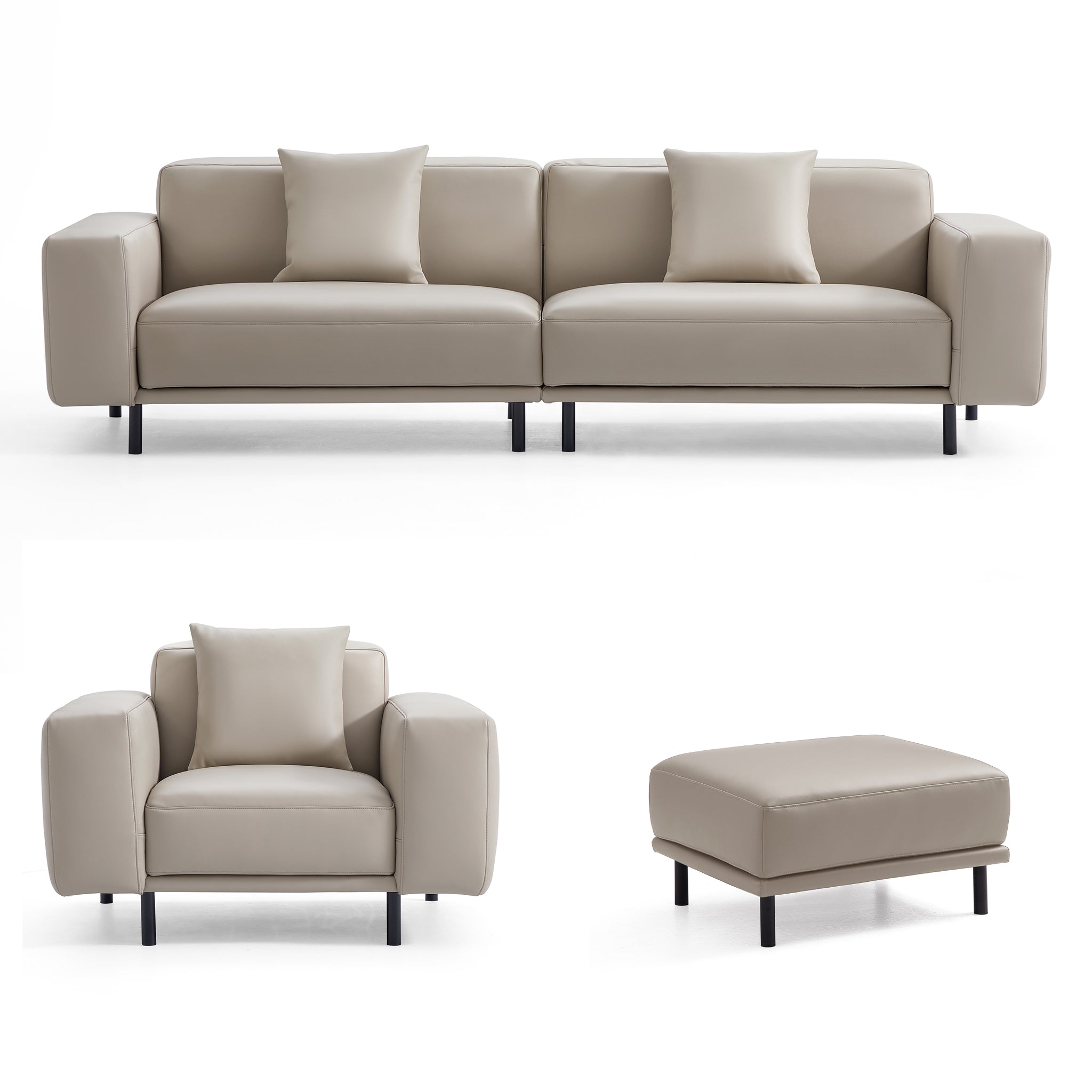 Noble Dark Gray Leather Sofa and Ottoman