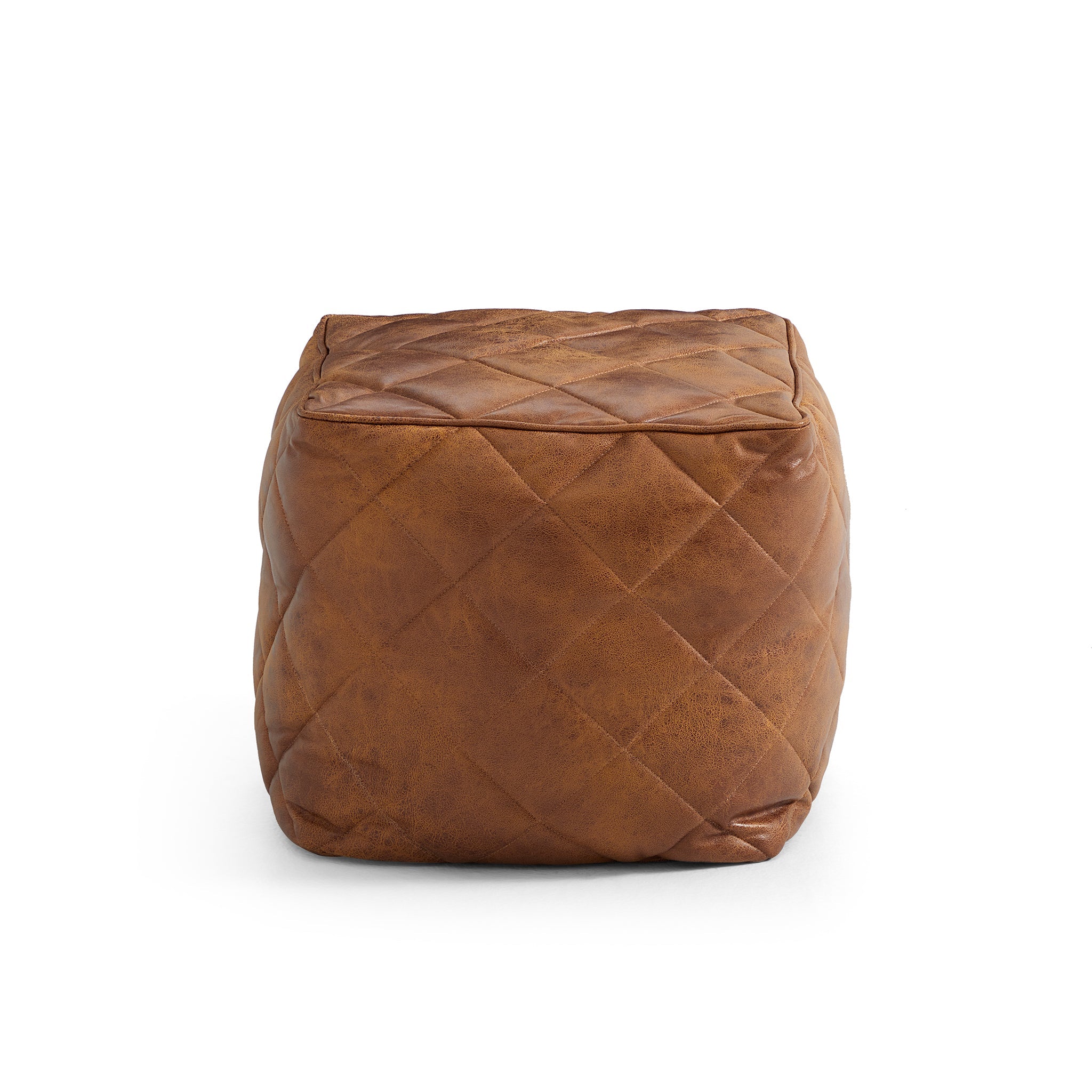 Waffle Tan Leathaire Square Pouf