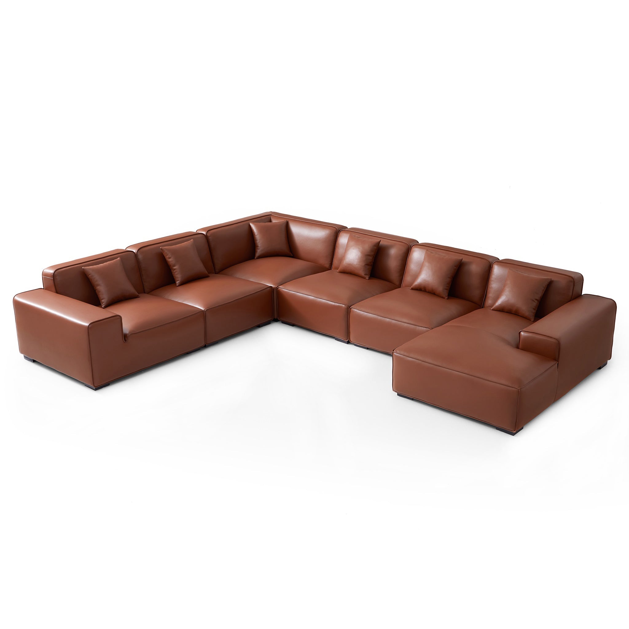 Domus Modular Black Leather U-Shaped Sectional