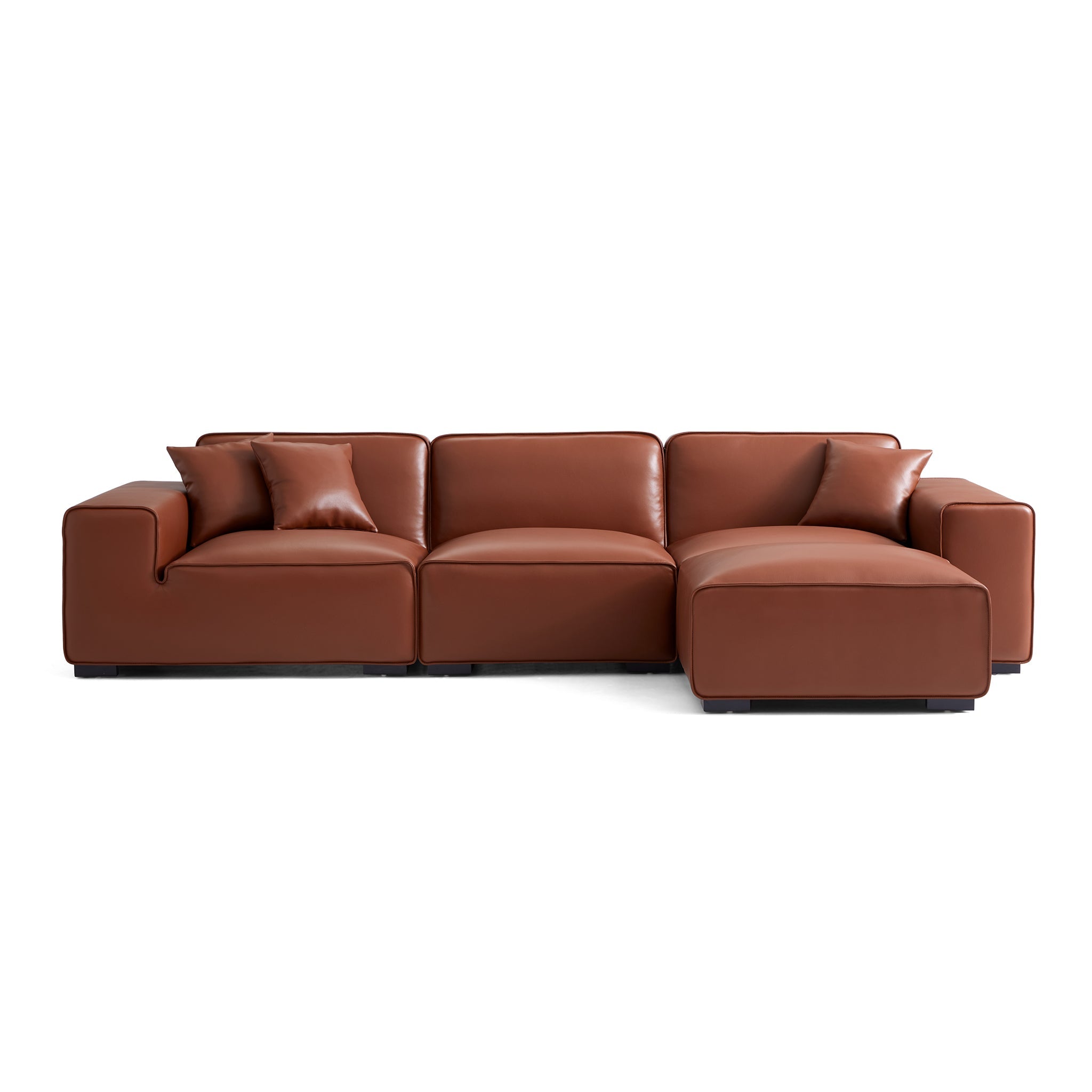 Domus Modular Khaki Leather Sofa and Ottoman